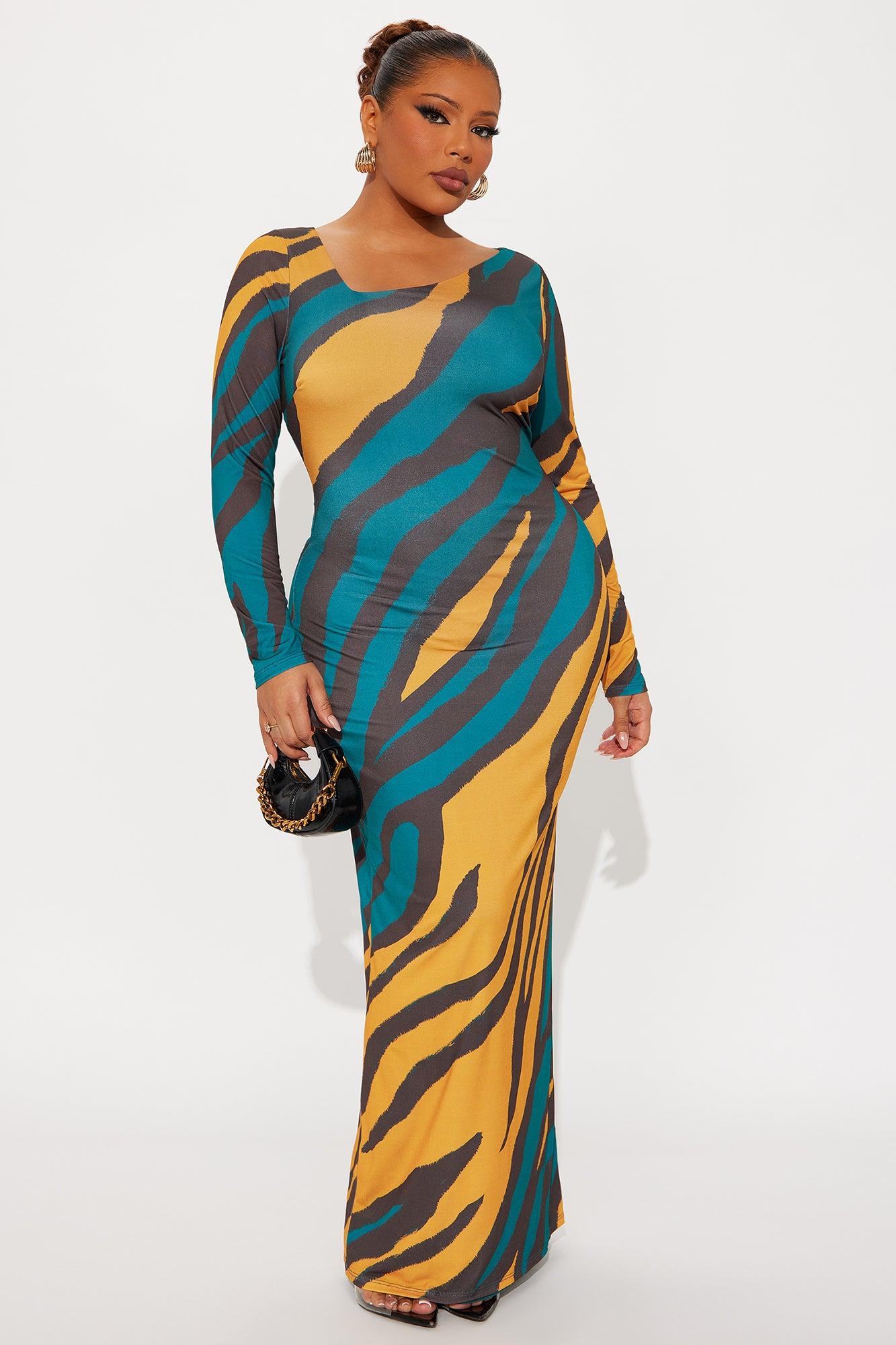 Sabriana Animal Print Maxi Dress - Teal/combo Female Product Image