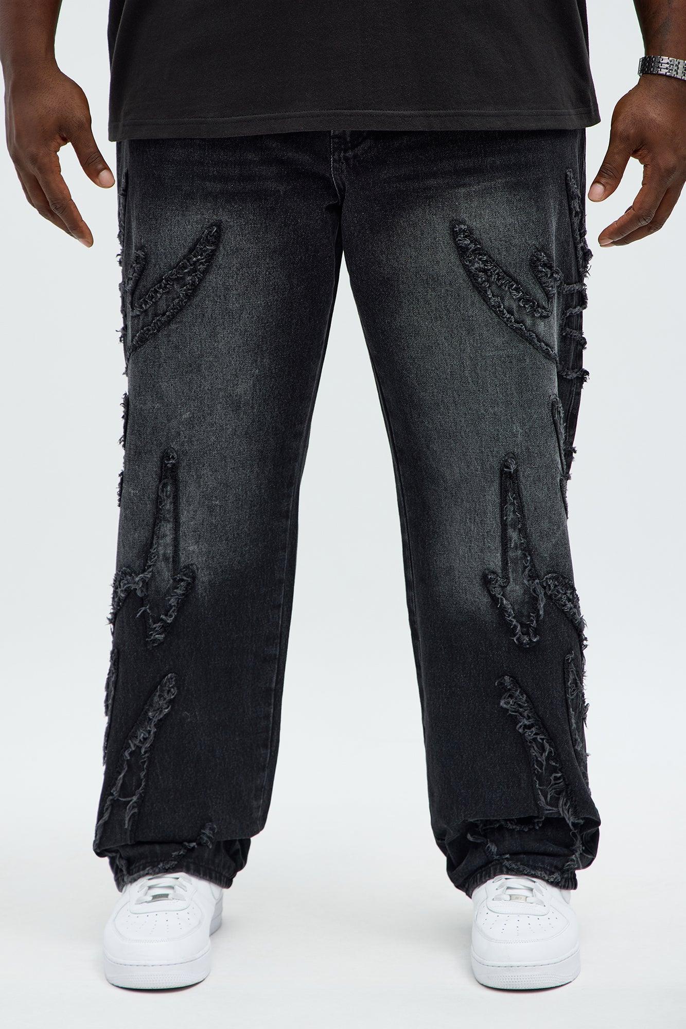 Relaxed Straight Rugged Fray Jeans - Black Wash Male Product Image