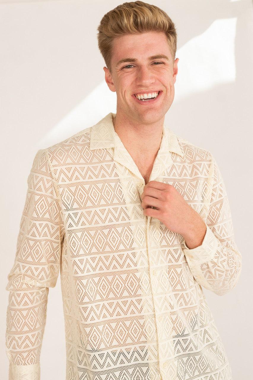 Polyester Triangle Pattern Lace Long Sleeve Shirt Product Image