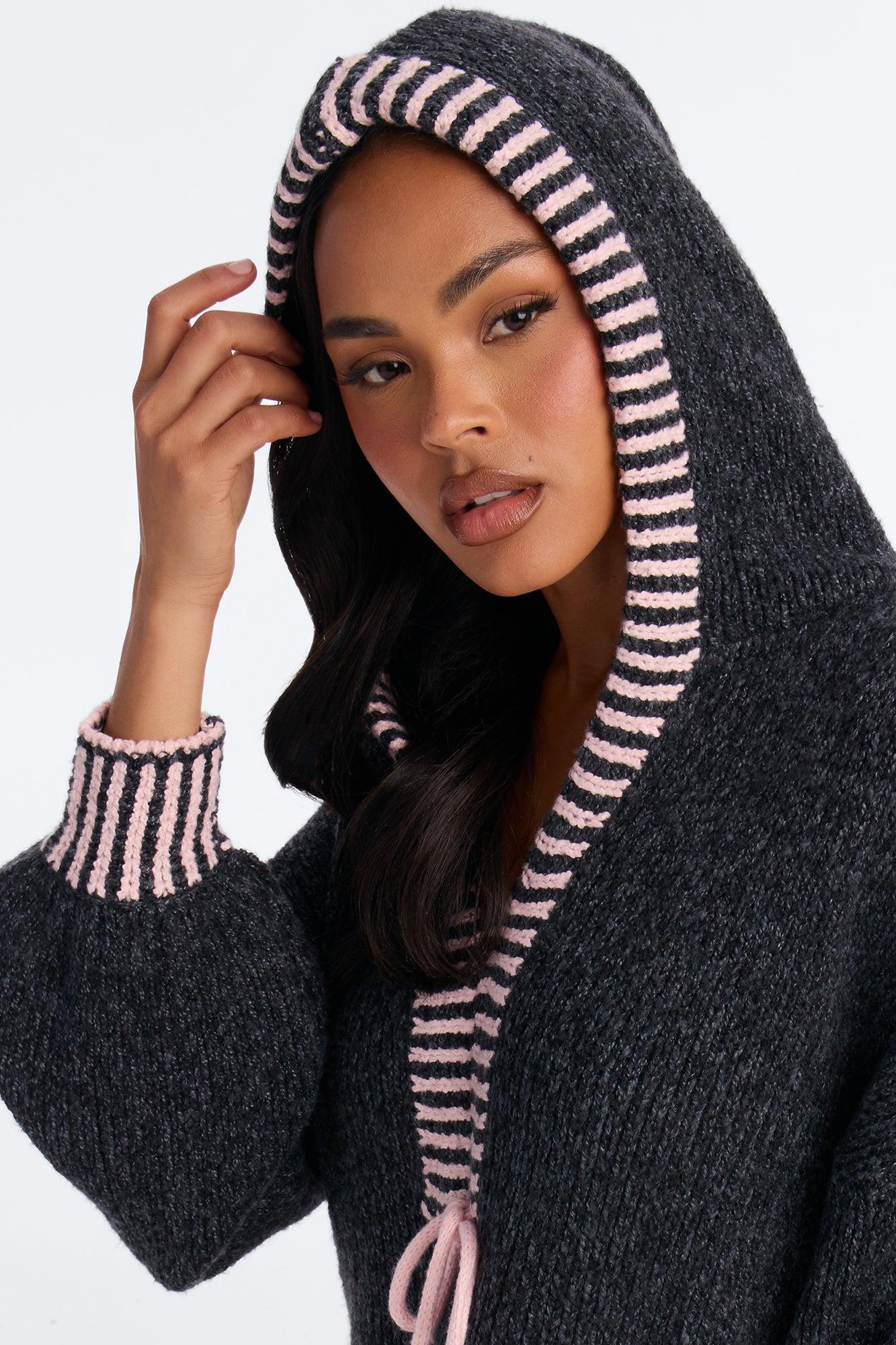 What's The Stitch Hooded Sweater Mini Dress - Grey/combo Female Product Image