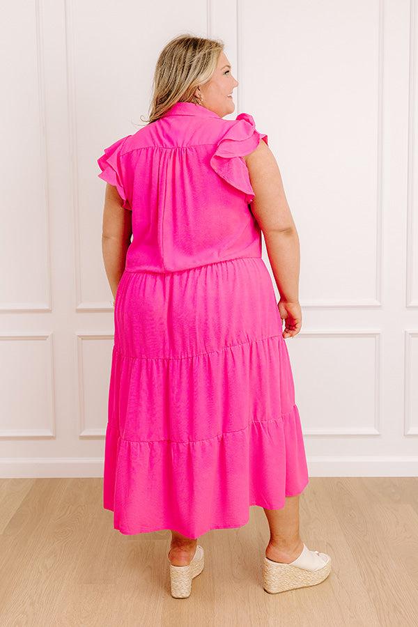 Sunny Spritzer Tiered Midi Dress in Hot Pink Curves Product Image