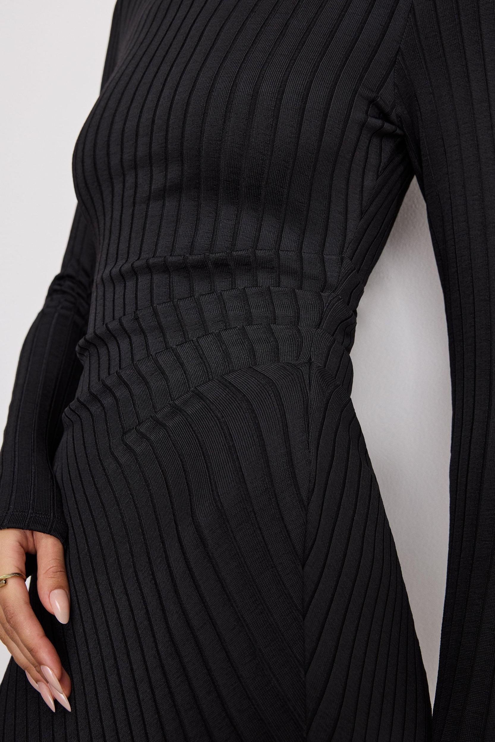 RIB FUNNEL NECK MIDI DRESS | BLACK001 Product Image