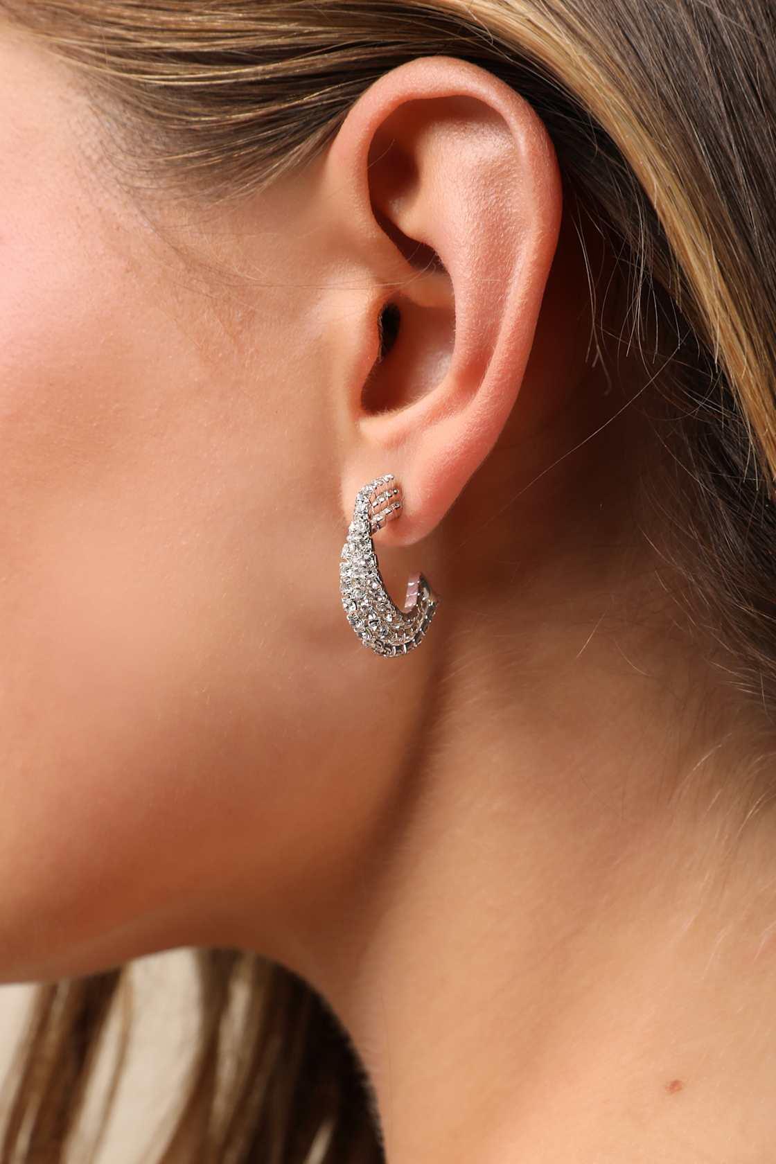 Beste Silver Rhinestone Layered Hoop Earrings Product Image