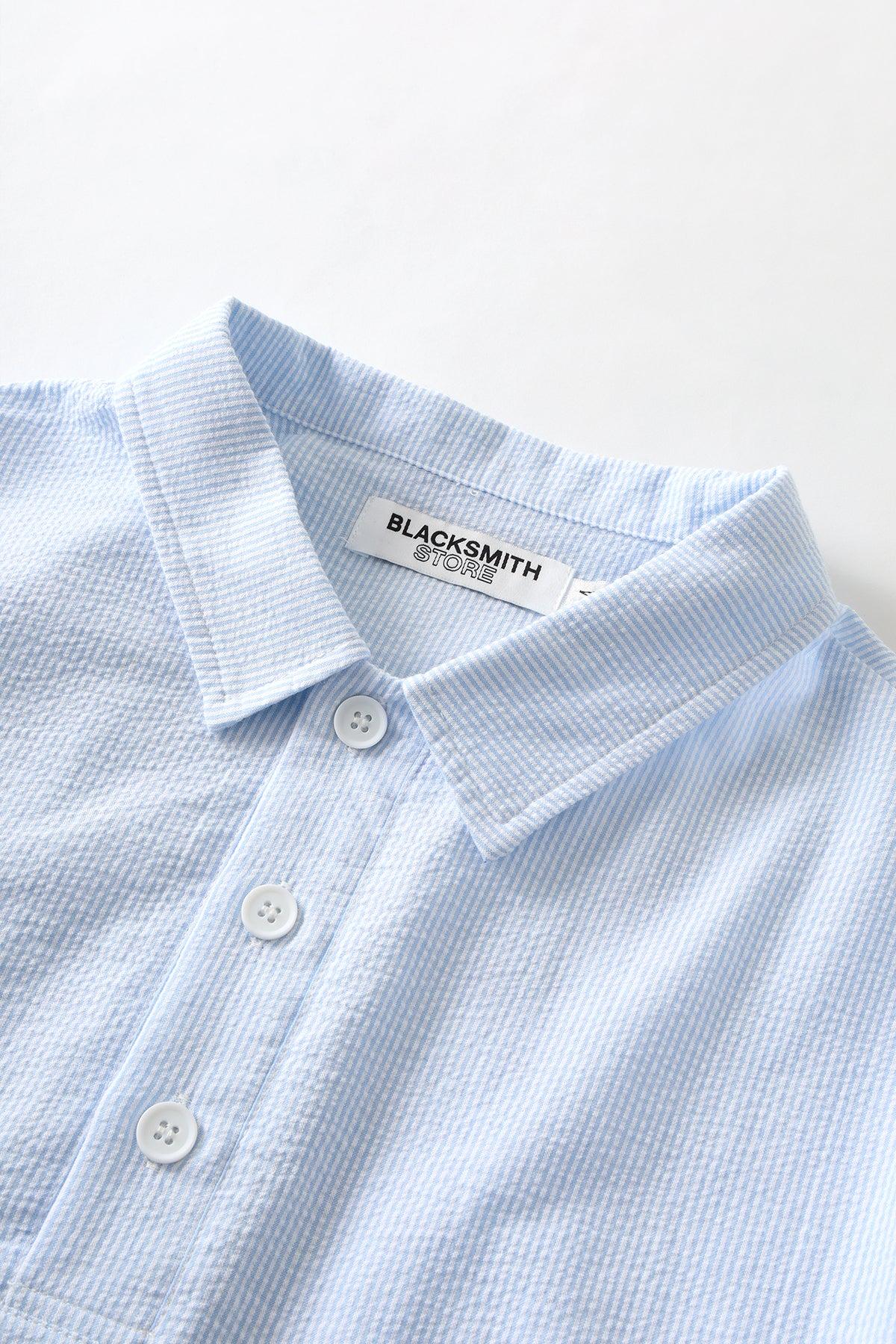 Blacksmith - Long Sleeved Popover Shirt - Blue Seersucker Product Image