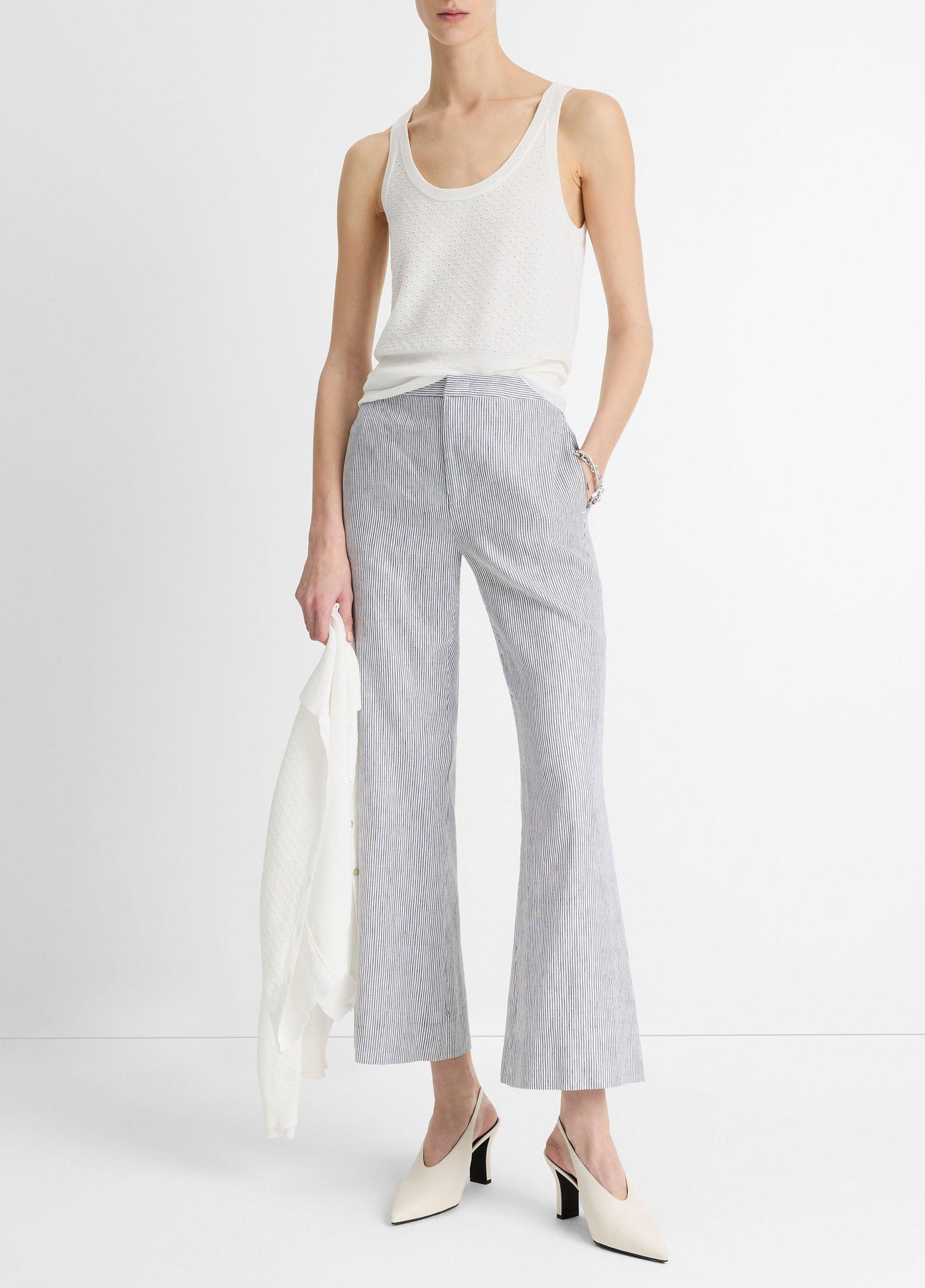 Ticking Stripe Linen-Cotton Low-Rise Crop Flare Trouser Product Image