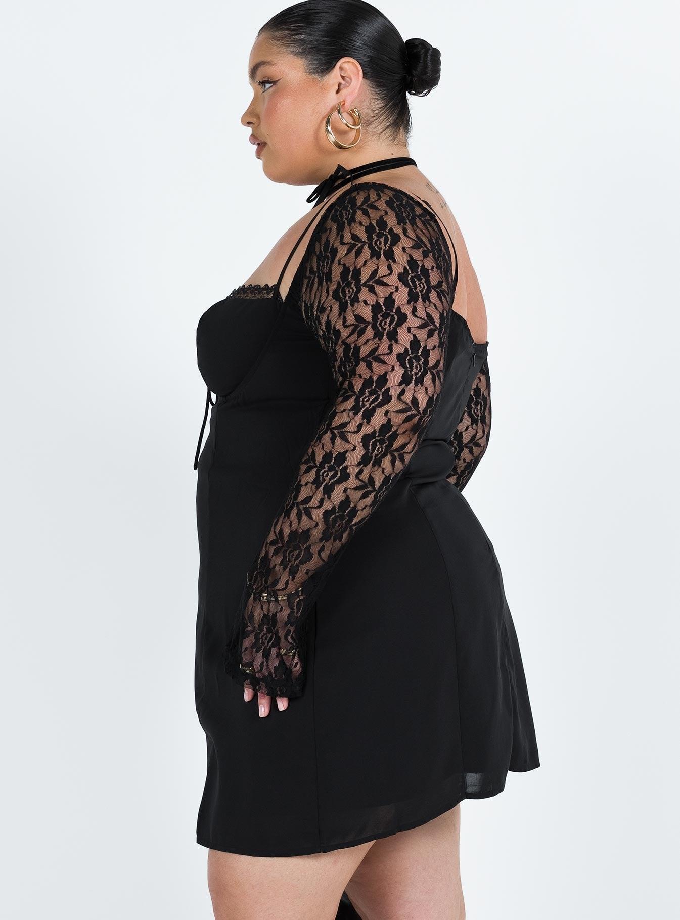 Ashwood Lace Sleeve Mini Dress Black Curve Product Image