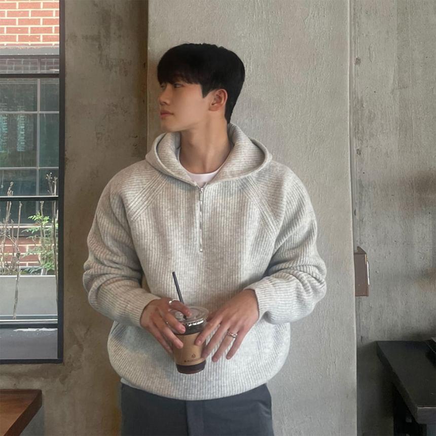 Half Zip Plain Hoodie Product Image