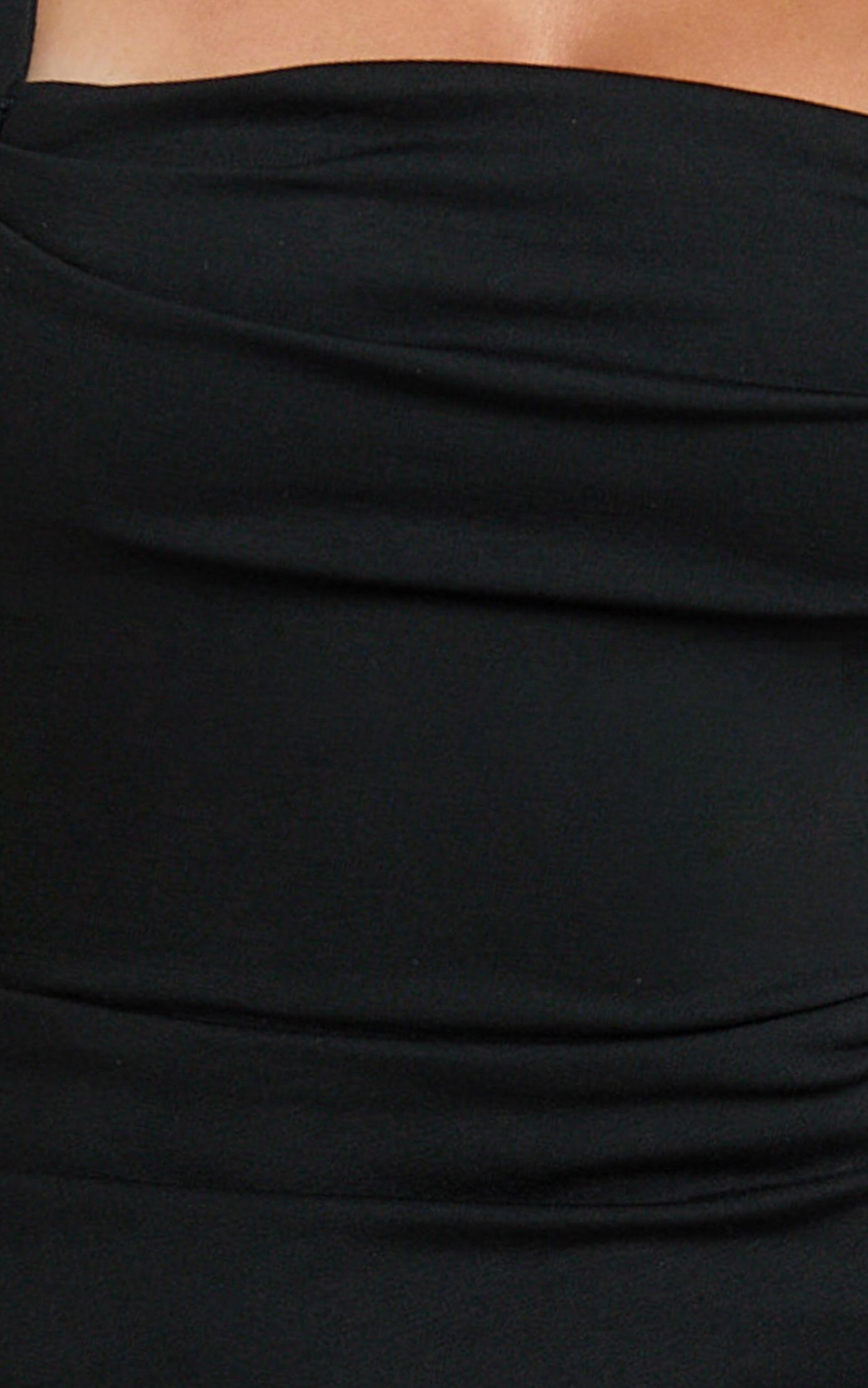 Tiffy Midi Dress - Square Neck Ruched Bodycon Dress in Black Product Image