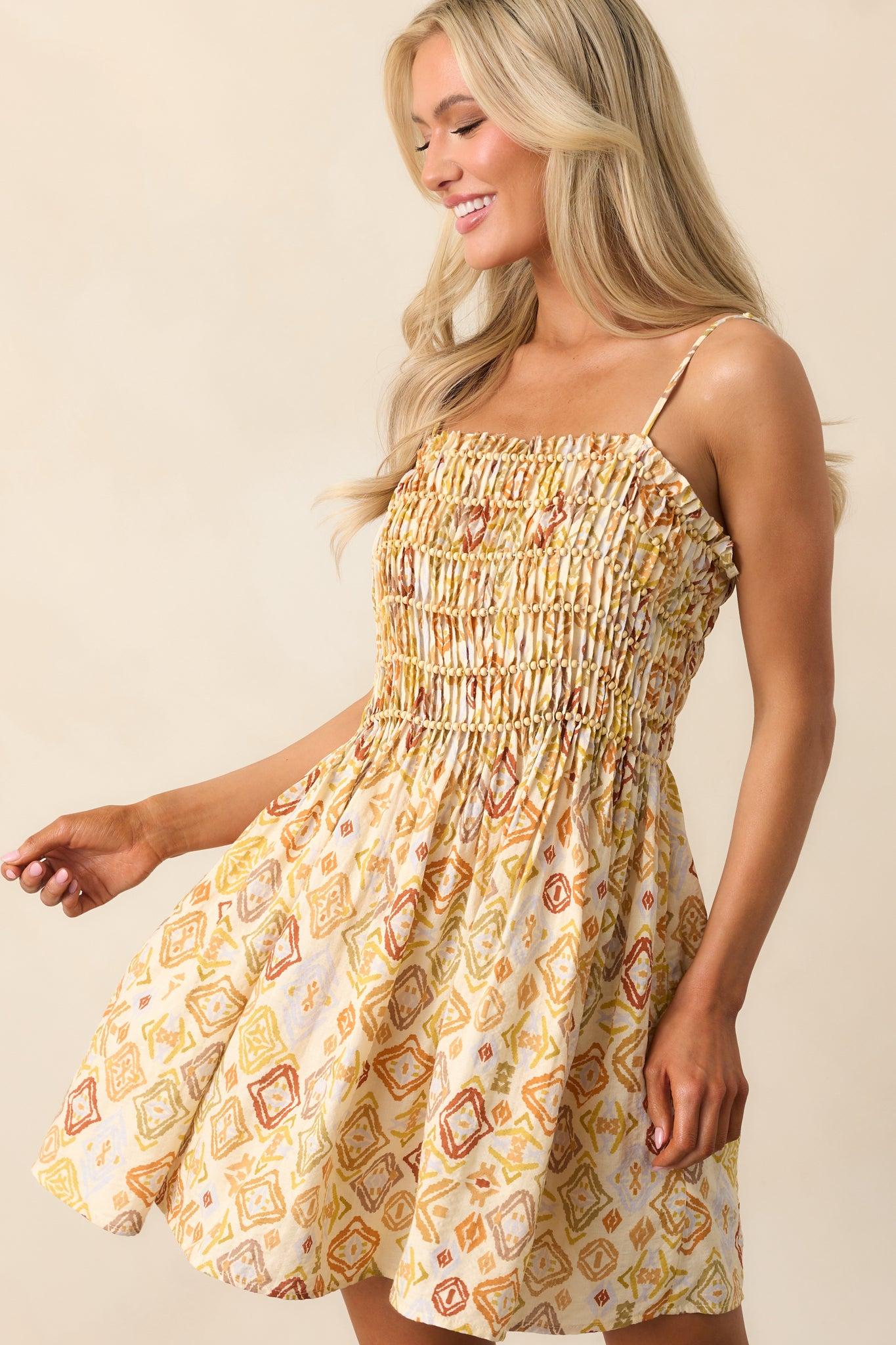 Oceanic Opulence Beige Multi Print Mini Dress Product Image