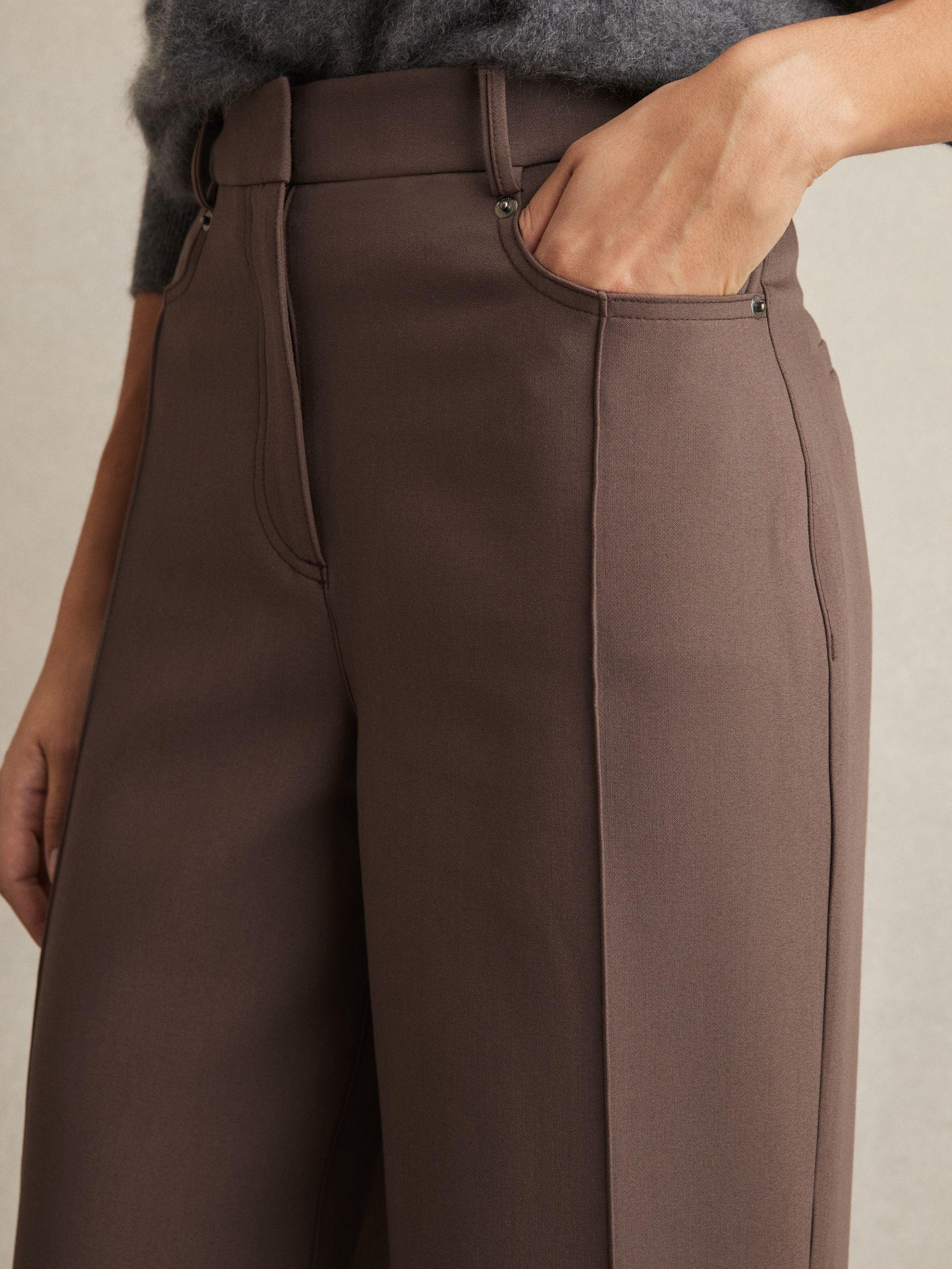 Linen Wide-Leg Whipstitch Trousers in White Product Image