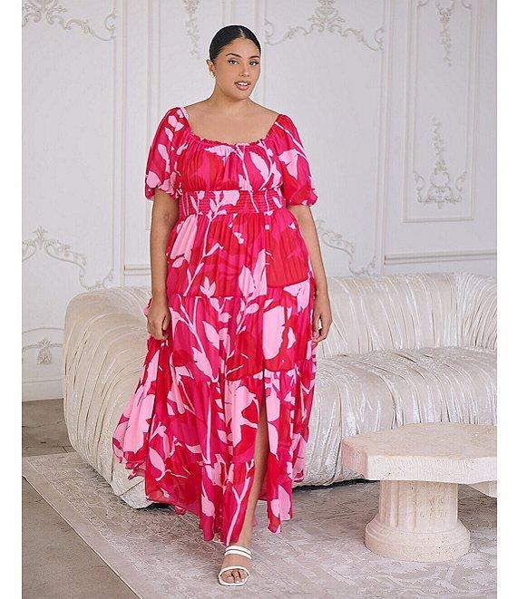 Sugarlips Plus Mila Floral Printed Puffed Sleeve Maxi Dress Product Image