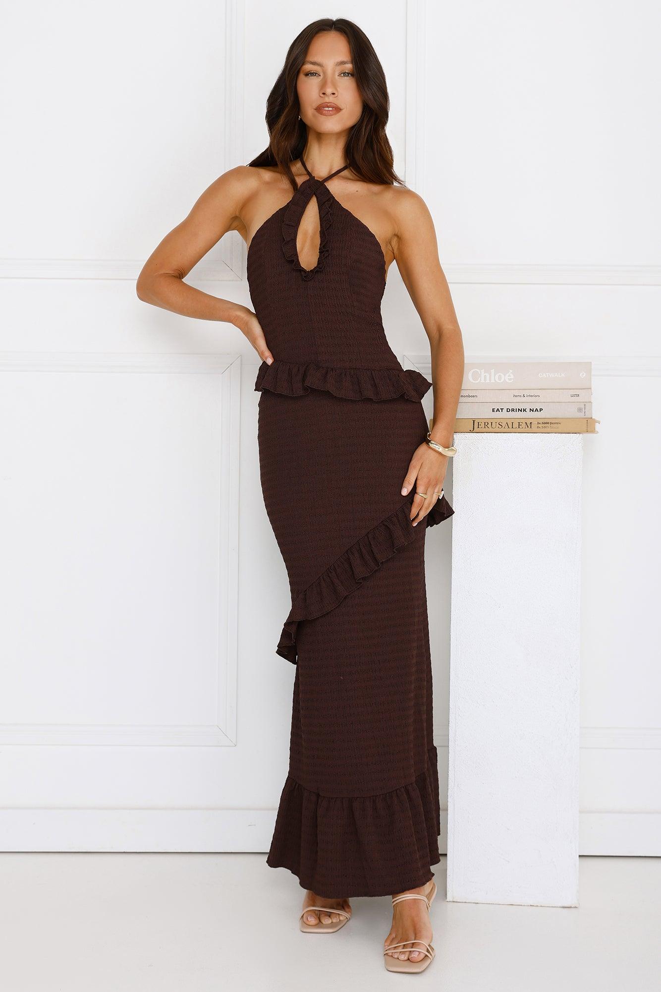 Mango Mojito Halter Maxi Dress Brown Product Image