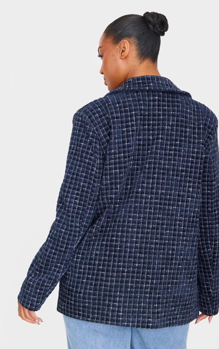 Plus Navy Boucle Check Blazer Product Image