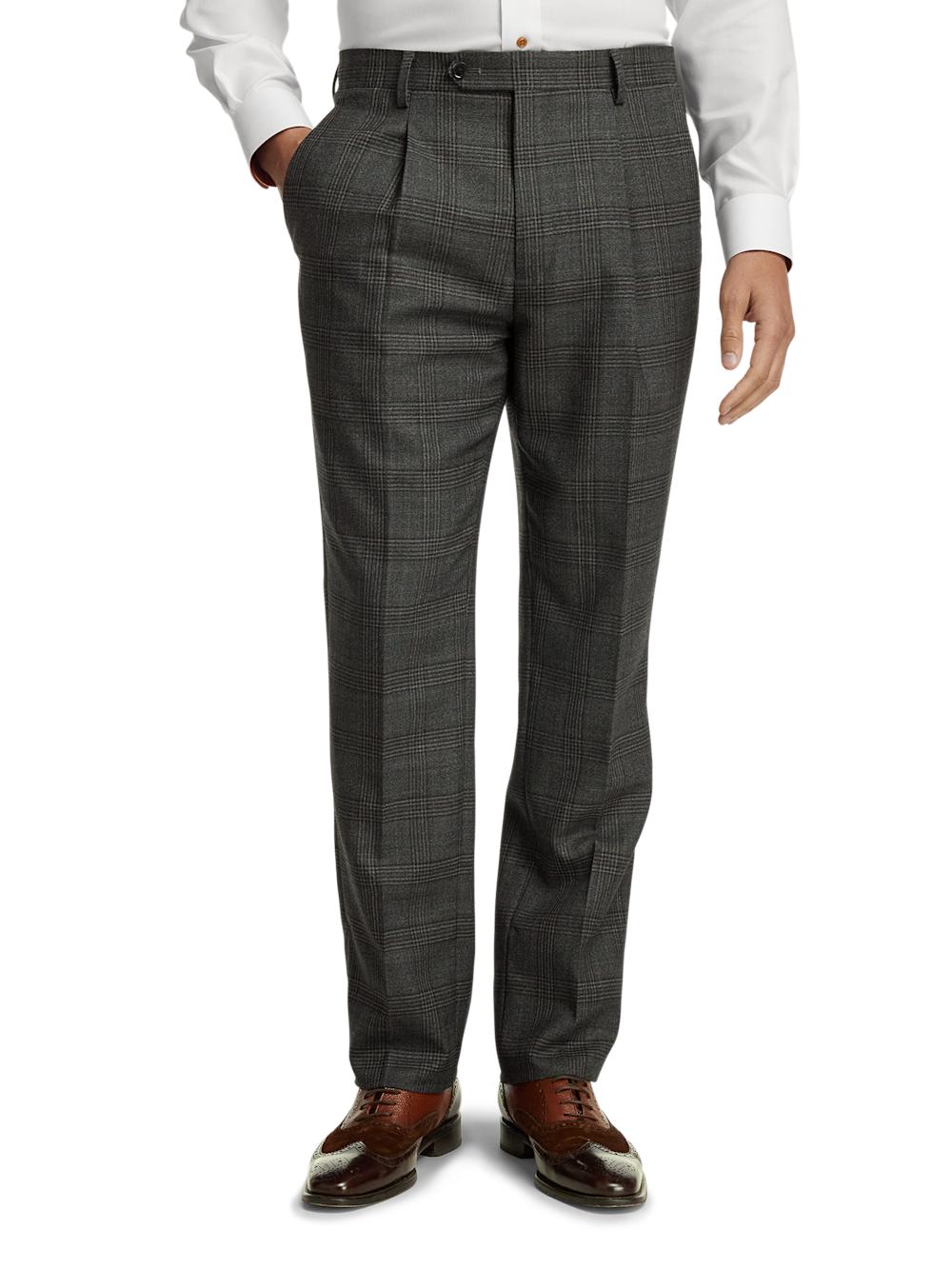 Wool Plaid Double Breasted Peak Lapel Suit - Charcoal Product Image