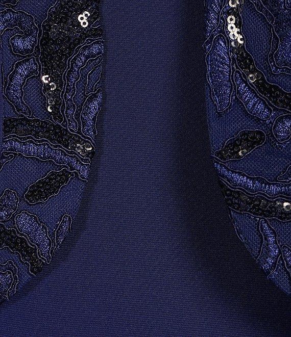 Le Bos Sequin Trim Crew Neck 3/4 Bell Sleeve Ruffle Tiered 2-Piece Jacket Dress Product Image