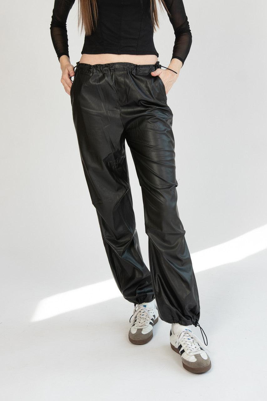 Pleather Drawstring Parachute Pants Product Image