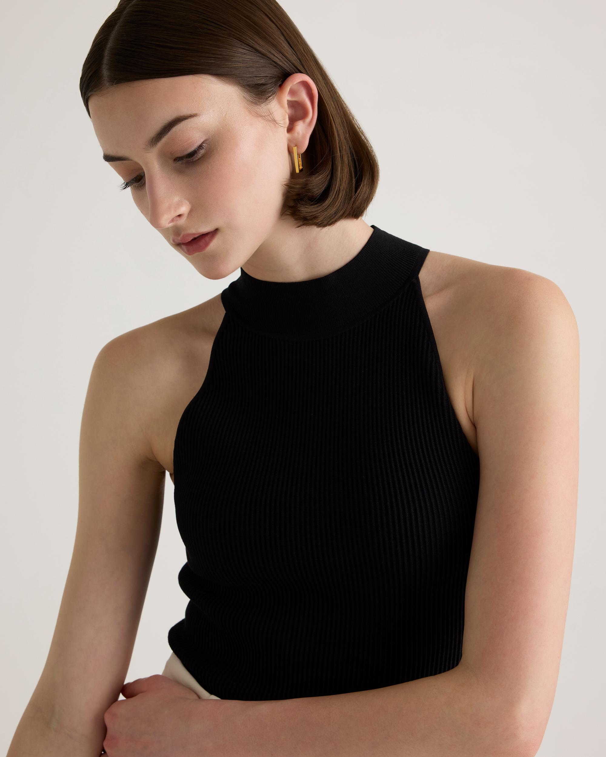 Quince | Women's Cropped High Neck Ribbed Knit Tank Top Recycled nylon/polyester/spandex Product Image