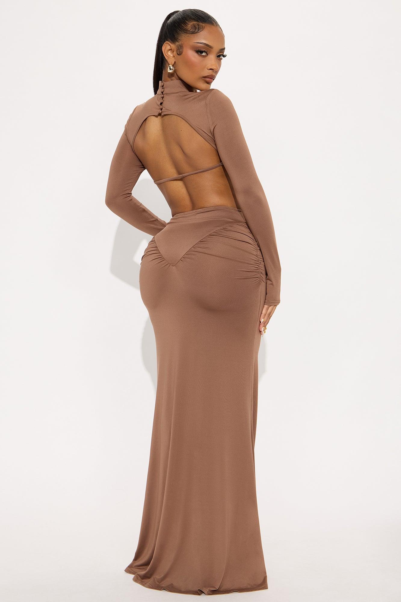Erica Backless Ruched Gown - Mocha Female Product Image