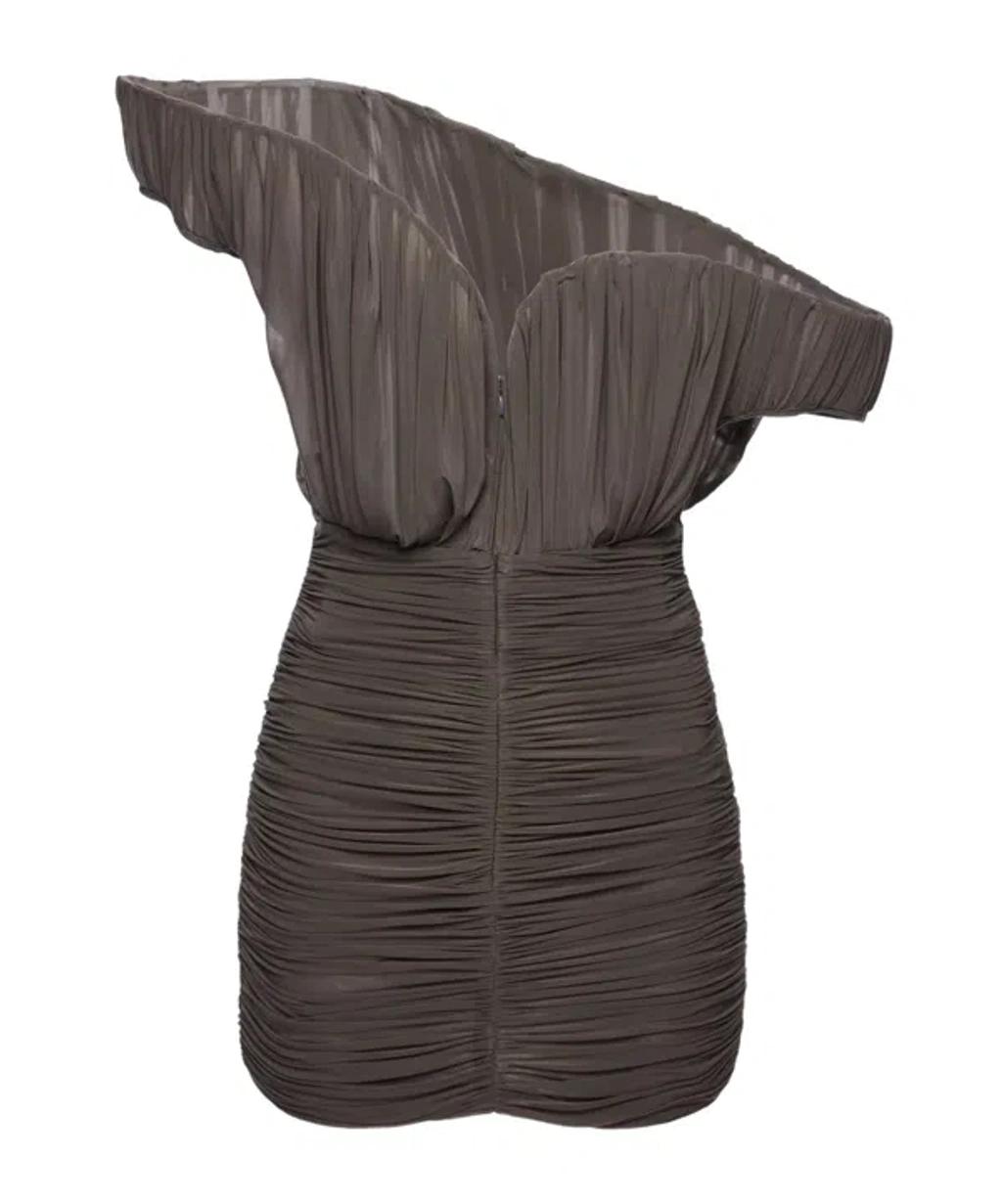 MAGDA BUTRYM Asymmetric One-shoulder Corset Dress With Ruffles In Brown Product Image
