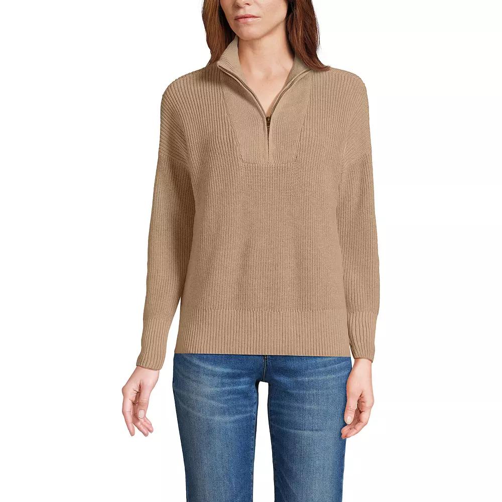 Women's Lands' End Drifter Quarter Zip Sweater, Size: Large, Vicuna Grey Product Image