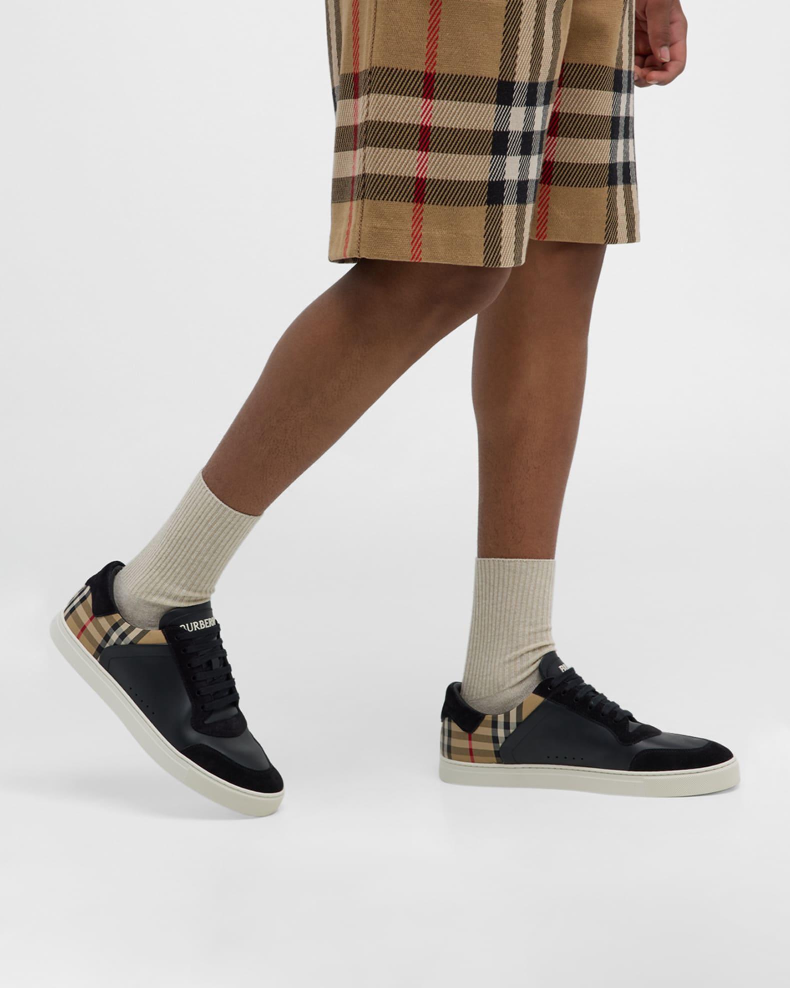 Mens Stevie Check Leather & Canvas Sneakers Product Image