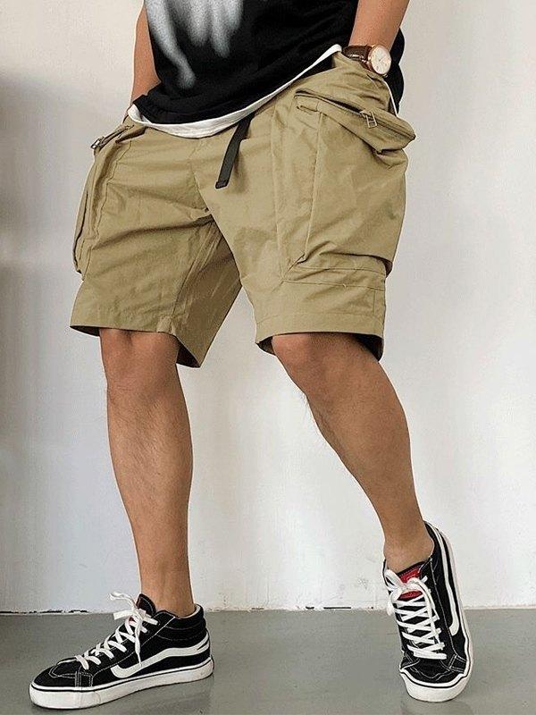Men's Buckle Strap Khaki Cargo Shorts Product Image