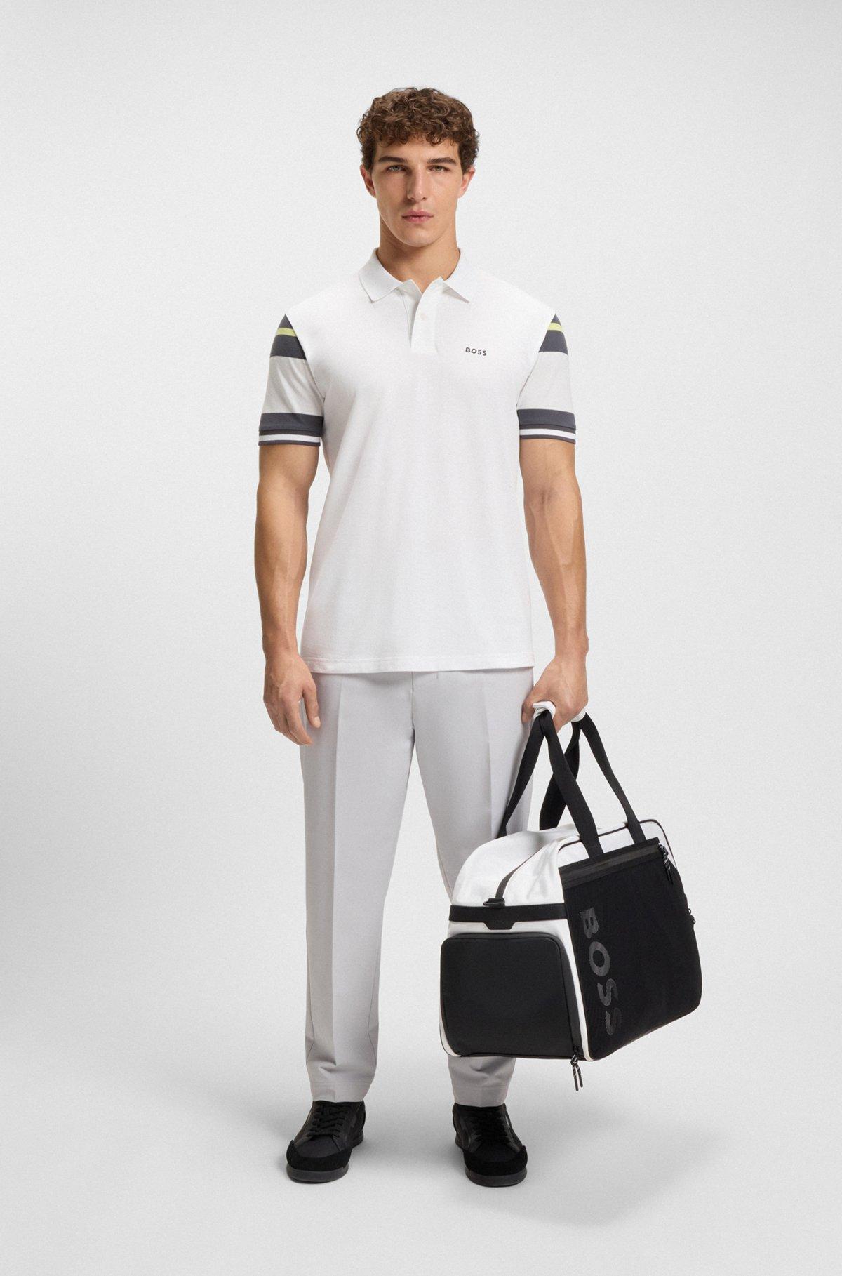 BOSS - Slim-fit polo shirt in cotton with block stripes - White Product Image