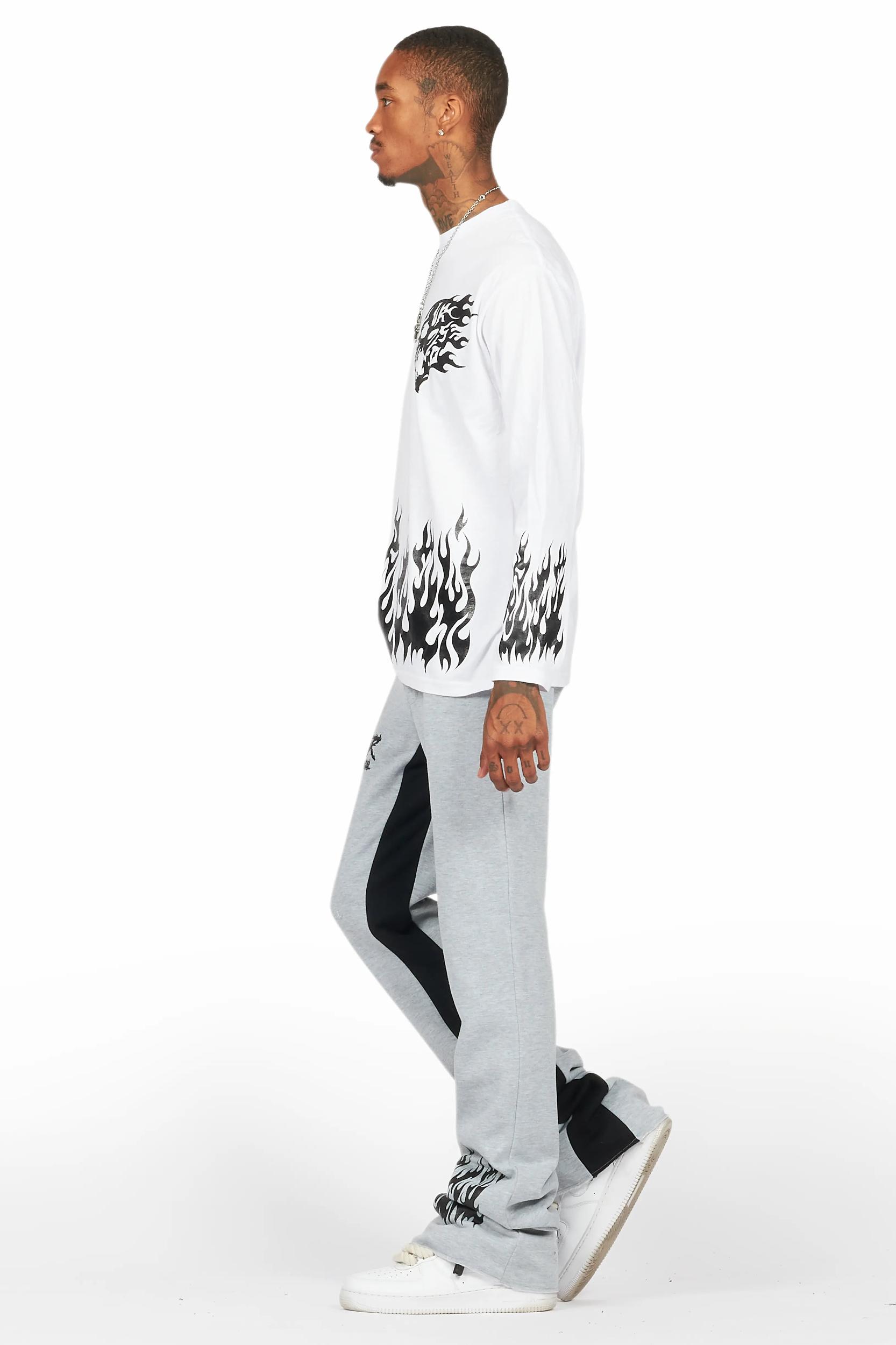 Bubble White/Grey Long Sleeve T-Shirt/Baggy Pant Set Male Product Image