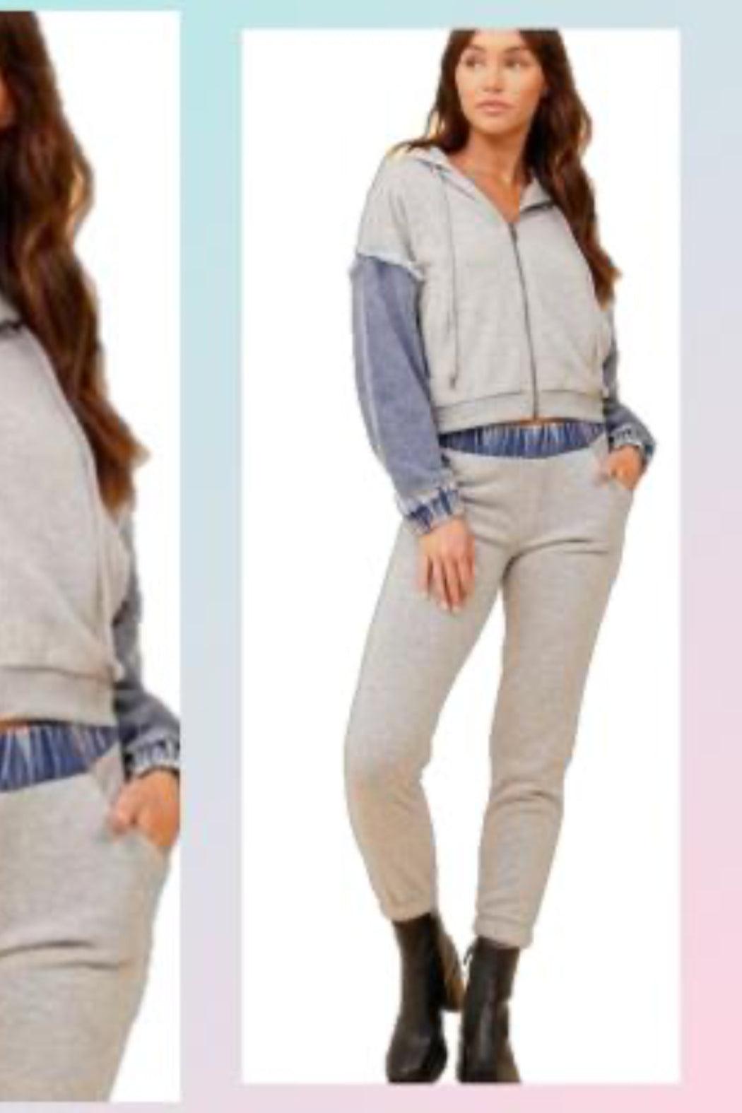 Washed Denim and Fleece Combo Zip Up Product Image