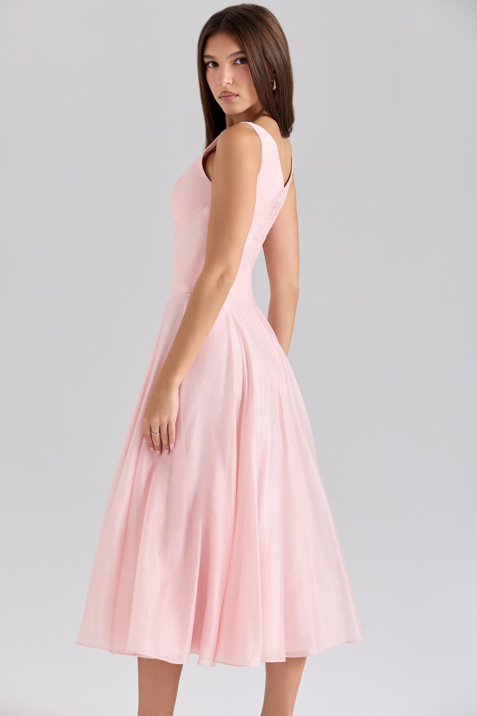 Samira  pink chiffon button midi dress Product Image