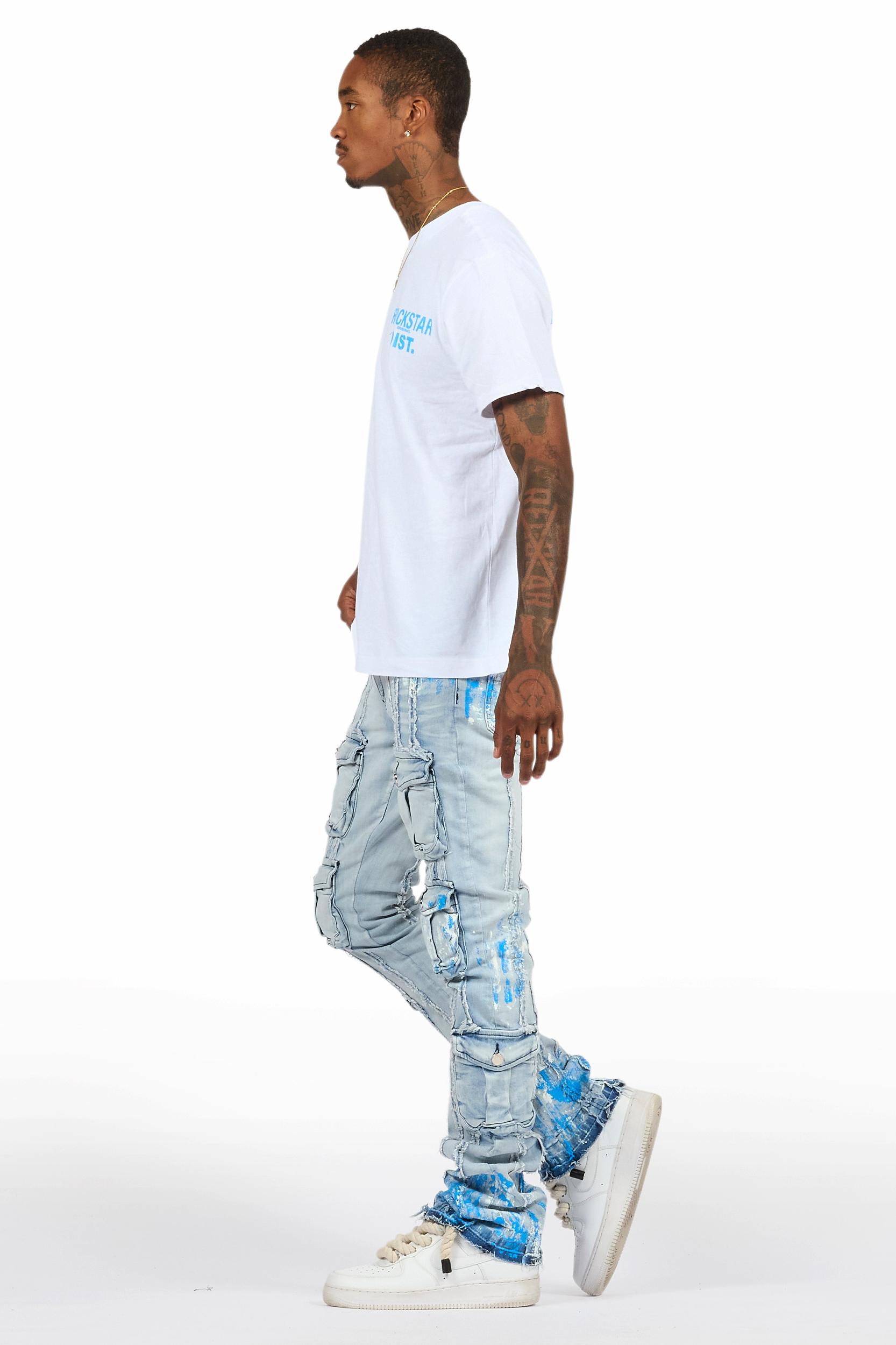 Quentin White/Blue T-Shirt/Stacked Flare Jean Set Male Product Image