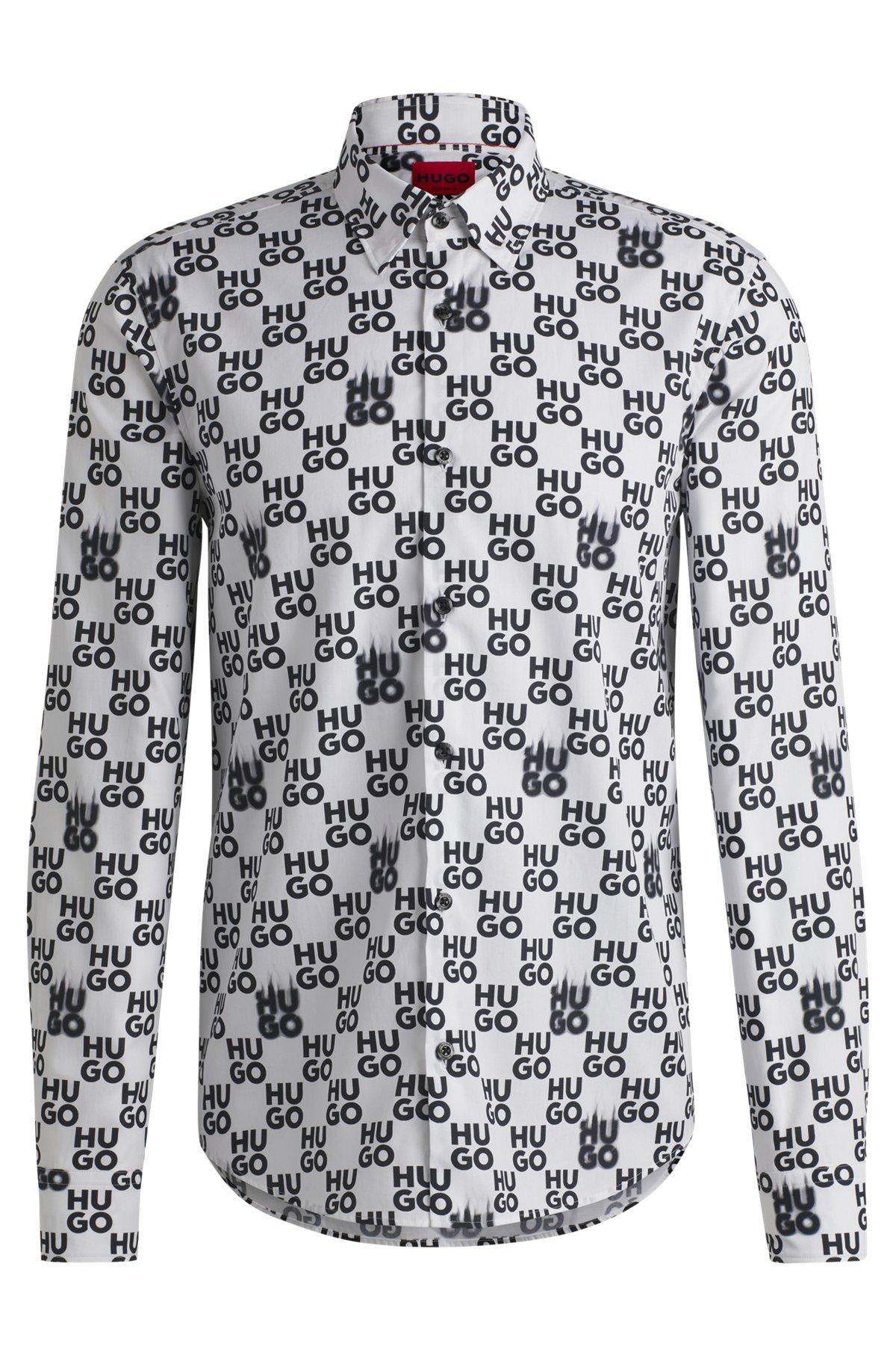 Slim-fit shirt in seasonal-print cotton poplin Product Image