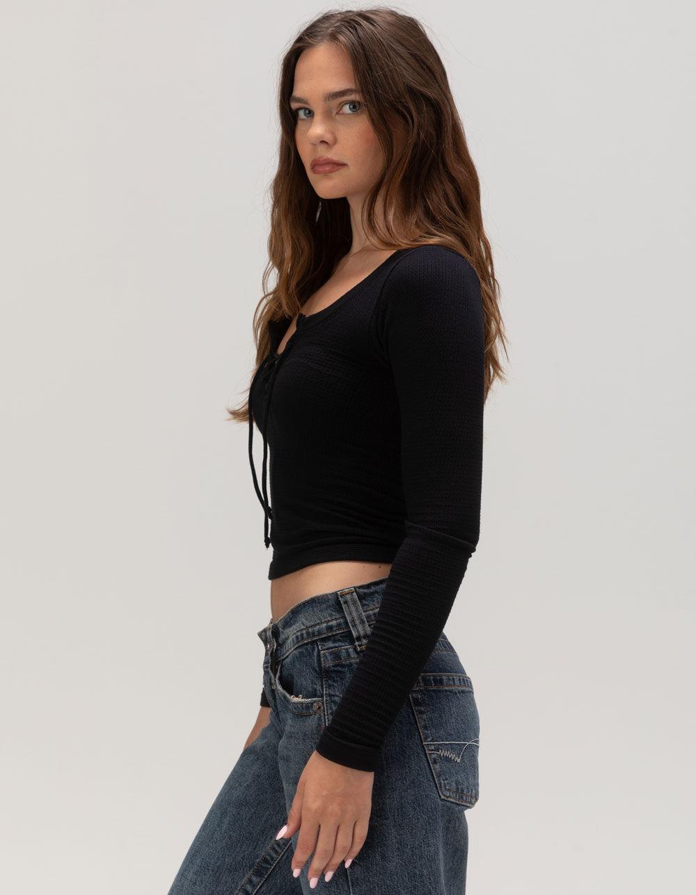 BDG Urban Outfitters Knockout Womens Lace Up Top - BURGUNDY Product Image