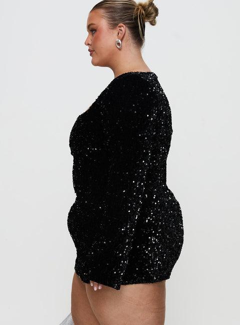 Vinelle Long Sleeve Mini Dress Black Curve Product Image