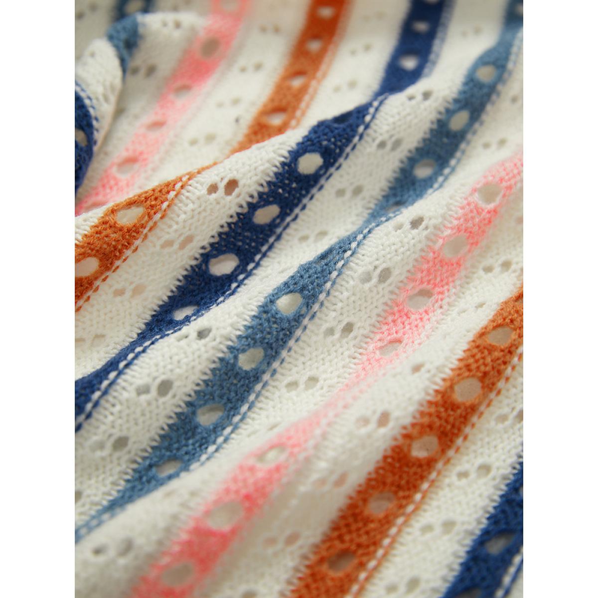 Plus Size Rainbow Striped Button Through Eyelet Cardigan Multicolor Women Casual Loose Long Sleeve Dailywear Cardigans BloomChic 26/4X Product Image