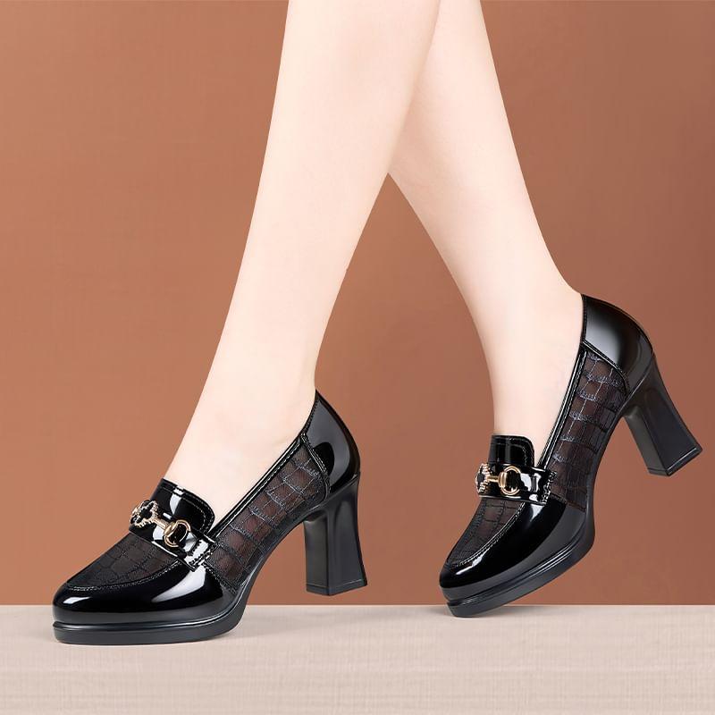 Platform Patent Leather Panel Mesh Loafer Pumps Product Image