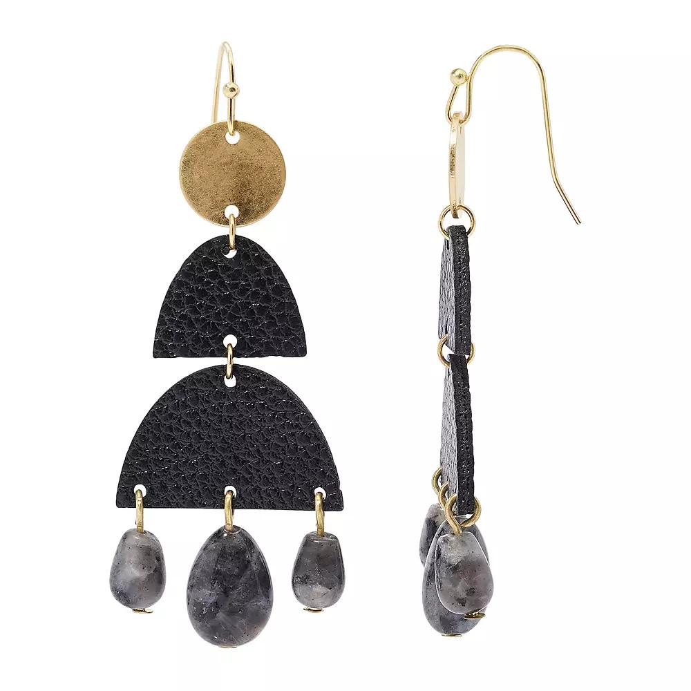 Sonoma Goods For Life® Worn Gold Tone Leather Semi Circle Drop Earrings, Women's, Black Product Image