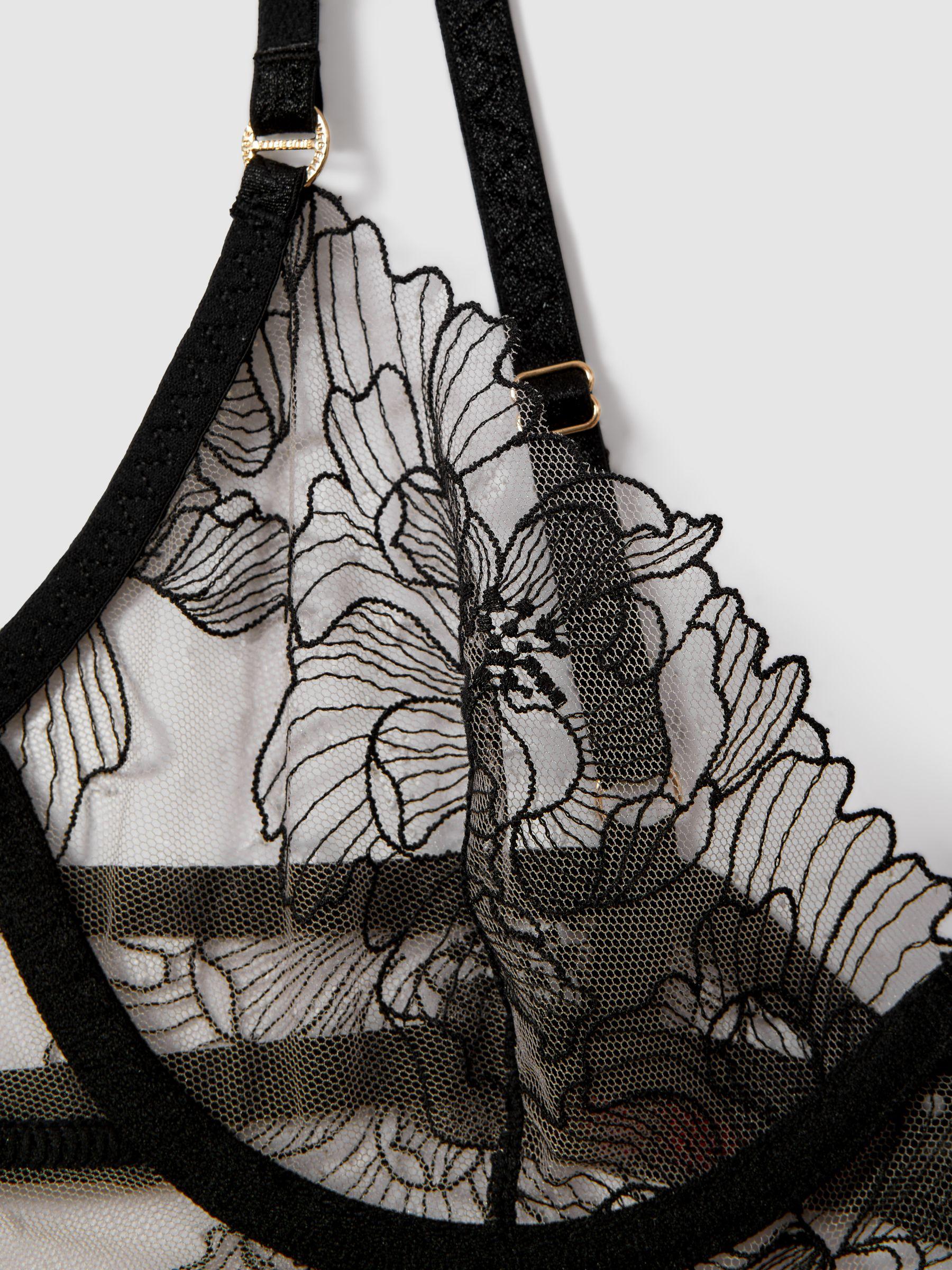 Bluebella Sheer Mesh Embroidered Bra in Black Product Image