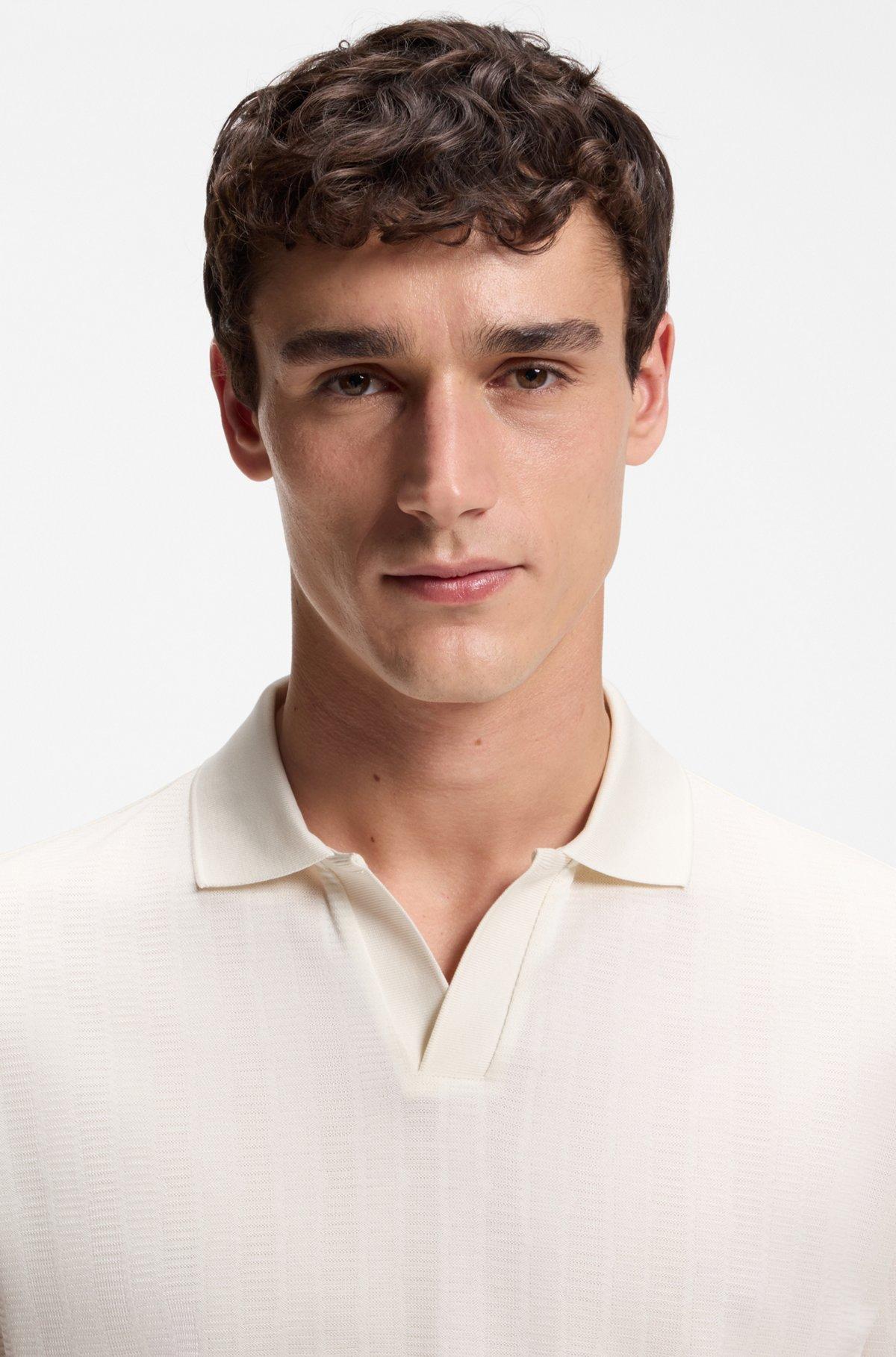 Cotton-jacquard polo shirt with Johnny collar Product Image