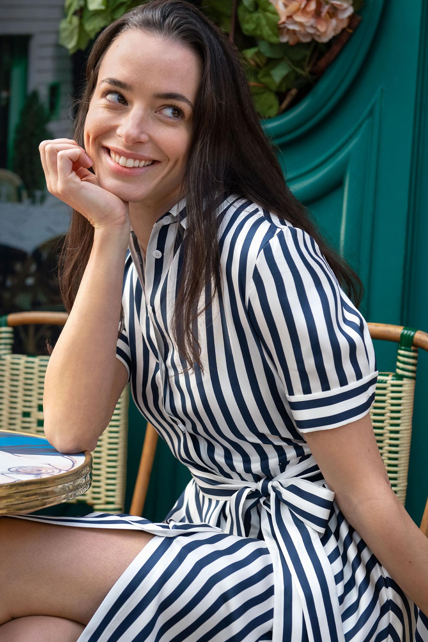 Amalfi Stripe Silk Shirtdress with Belt Product Image