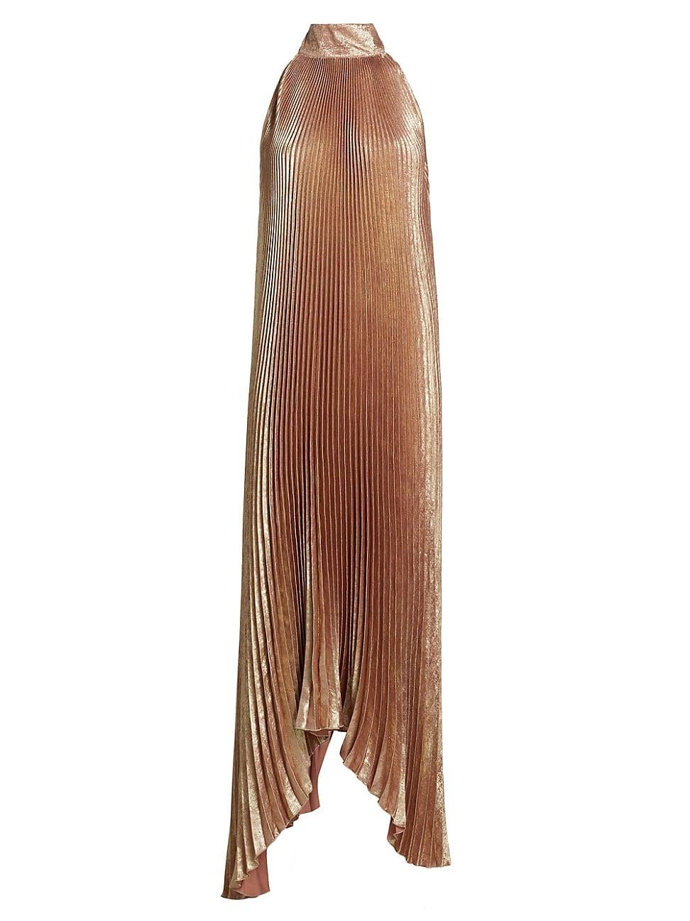 Womens La Fete Olympia Metallic Pleated Halterneck Gown Product Image