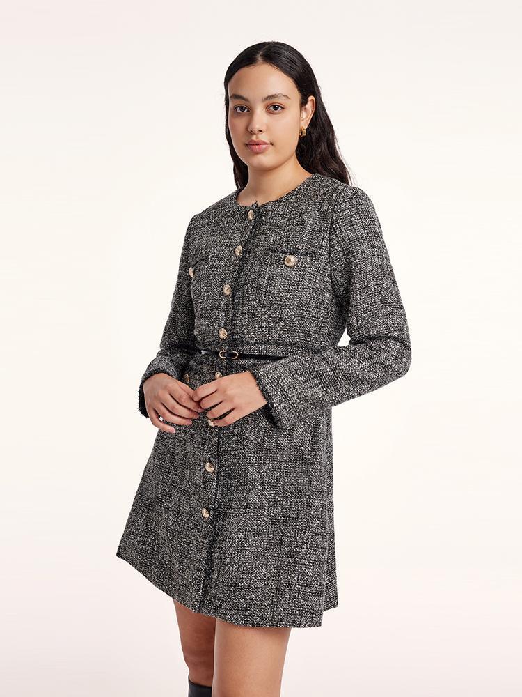 Round Neck Tweed Dress With Belt Product Image