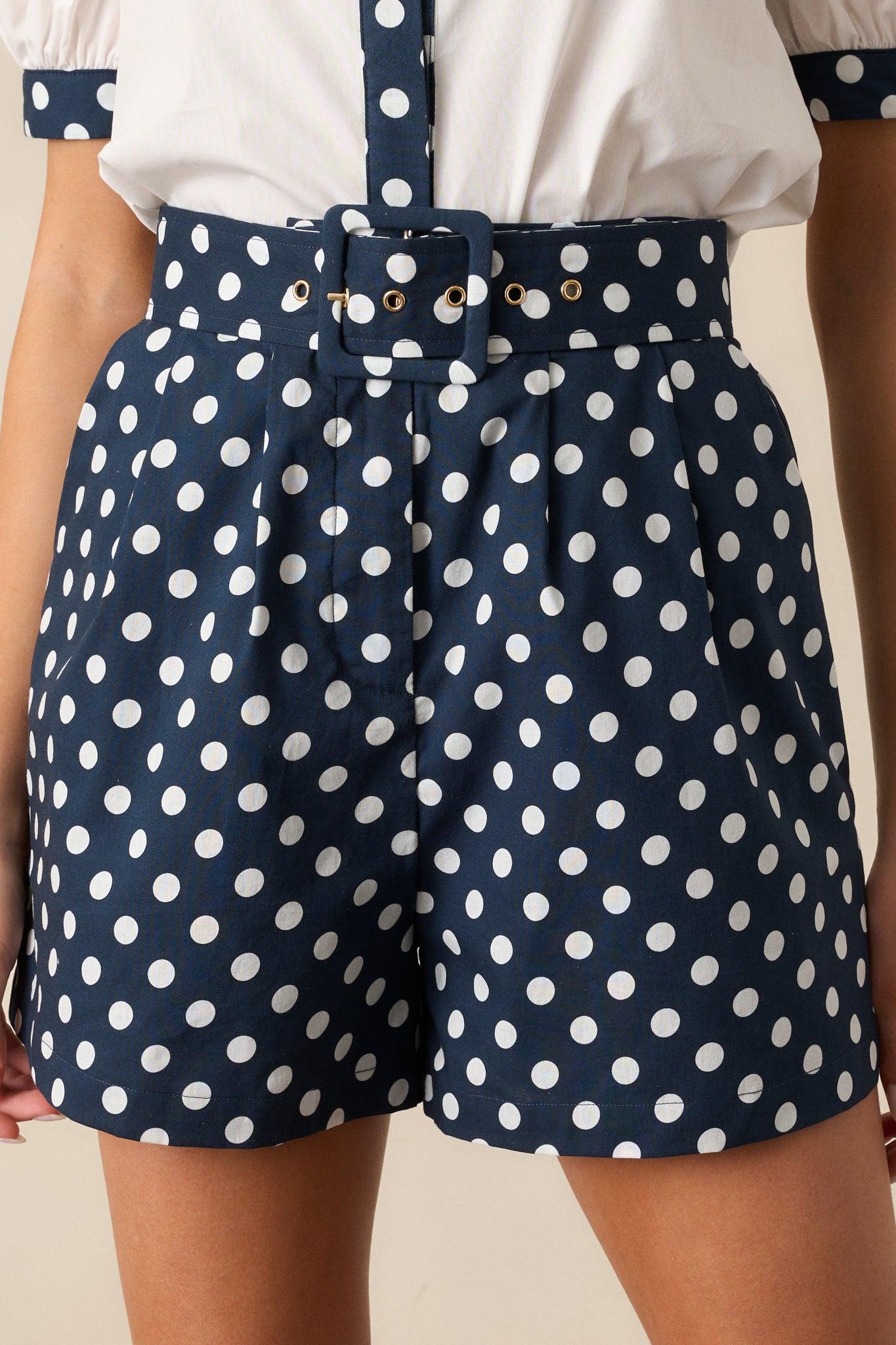 Prosperina Colleen Navy Polka Dot Cotton Classic Shorts Product Image