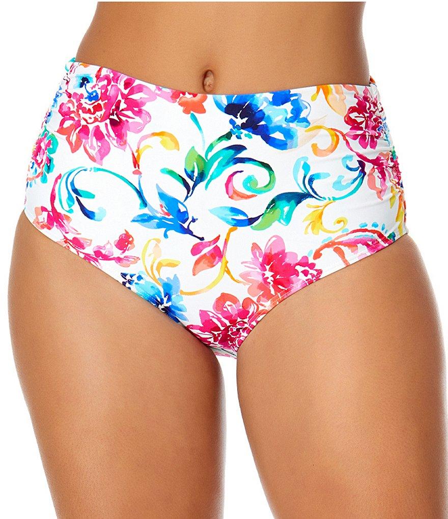 Anne Cole Watercolor Paisley Fold Over High Waist Swim Bottom Product Image