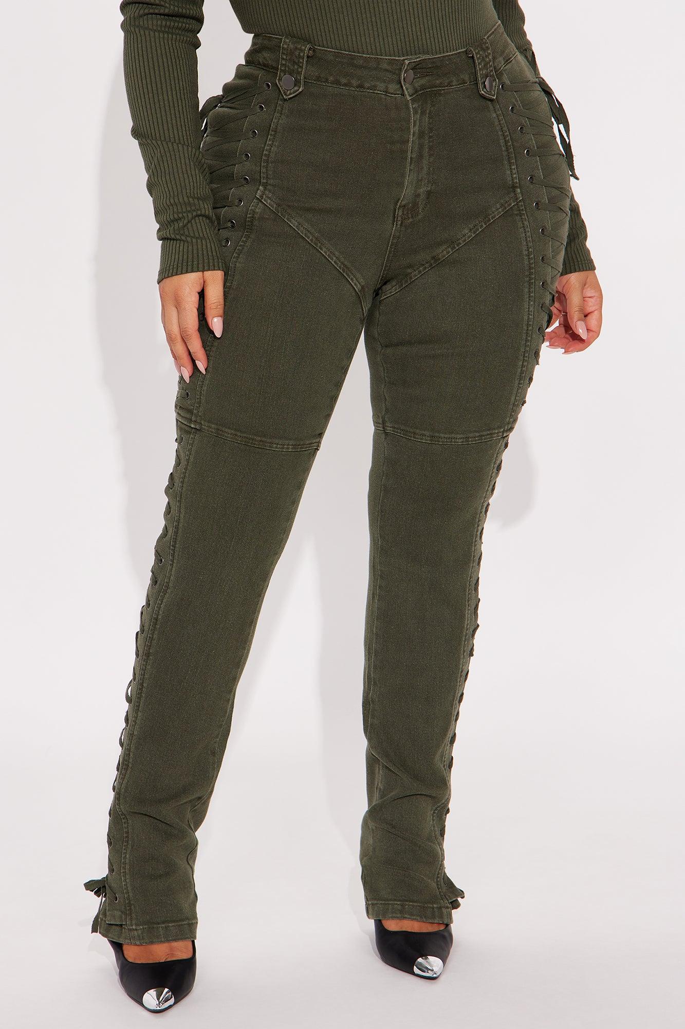 After Hours Lace Up Flare Pant - Olive Female Product Image