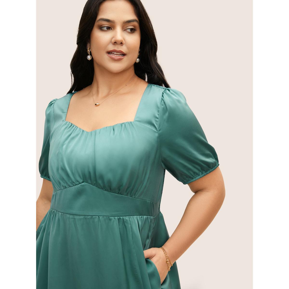 Plus Size Heart Neckline Shirred Gathered Maxi Dress Palemauve Women Elegant Gathered Heart neckline Short sleeve Curvy BloomChic 14-16/1X Product Image