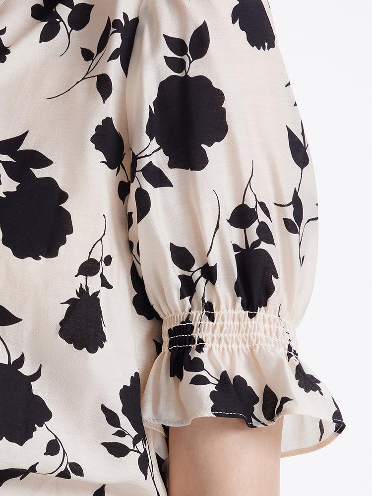 Acetate Rose Print Blouse And Half Skirt Two-Piece Set Product Image