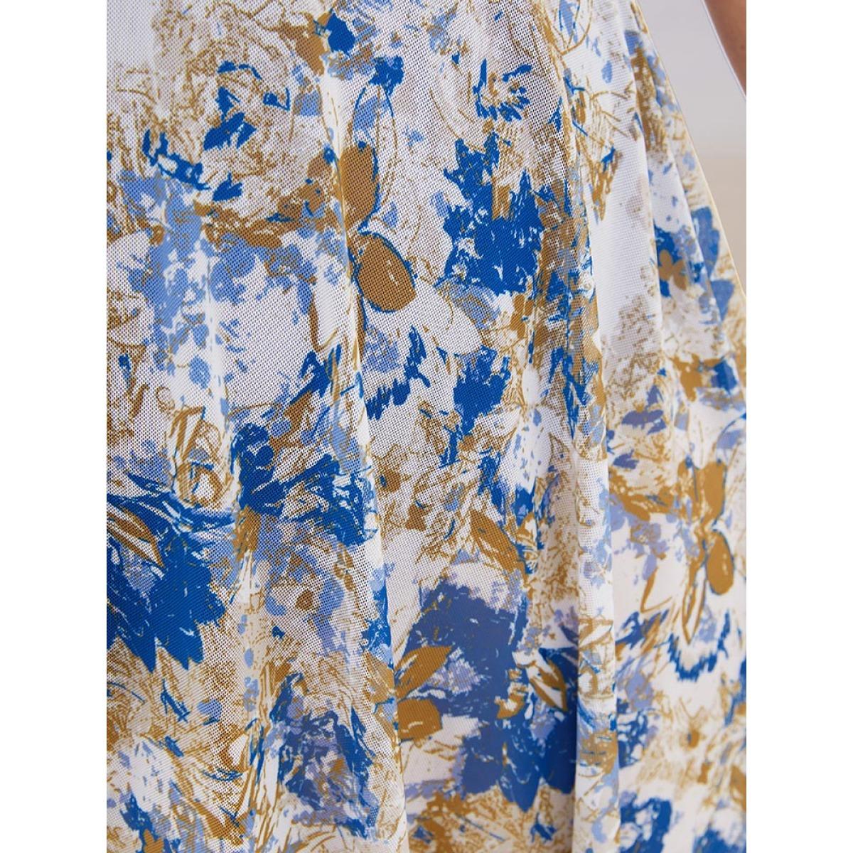 Plus Size Graphic Patchwork Sculpt Waist Hanky Hem Swim Dress Women's Swimwear Cerulean Vacation Bodycon Round Neck High stretch Curve Swim Dresses BloomChic 22-24/3X Product Image