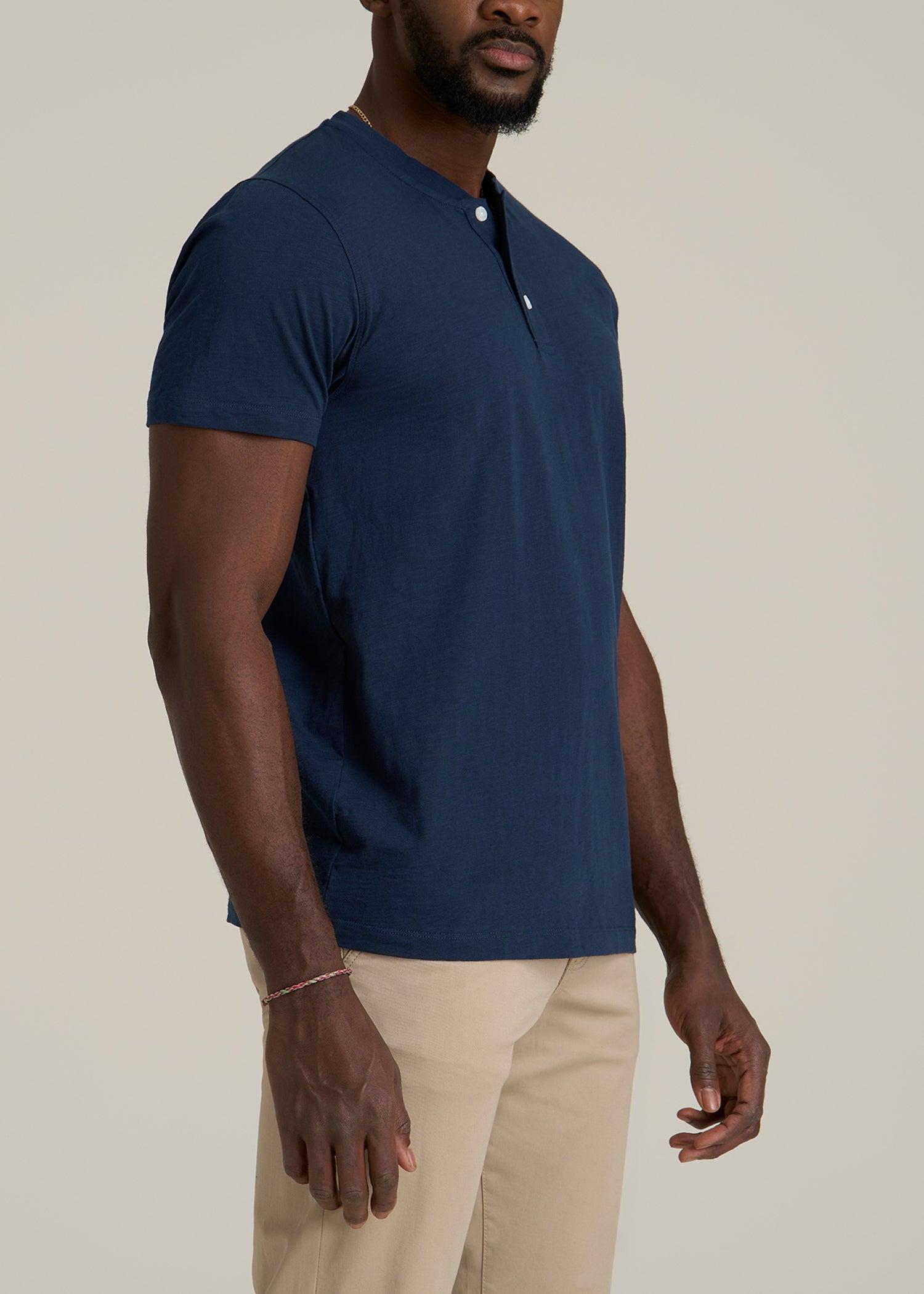 Sunwashed Short Sleeve Slub Henley for Tall Men in Regal Blue Male Product Image