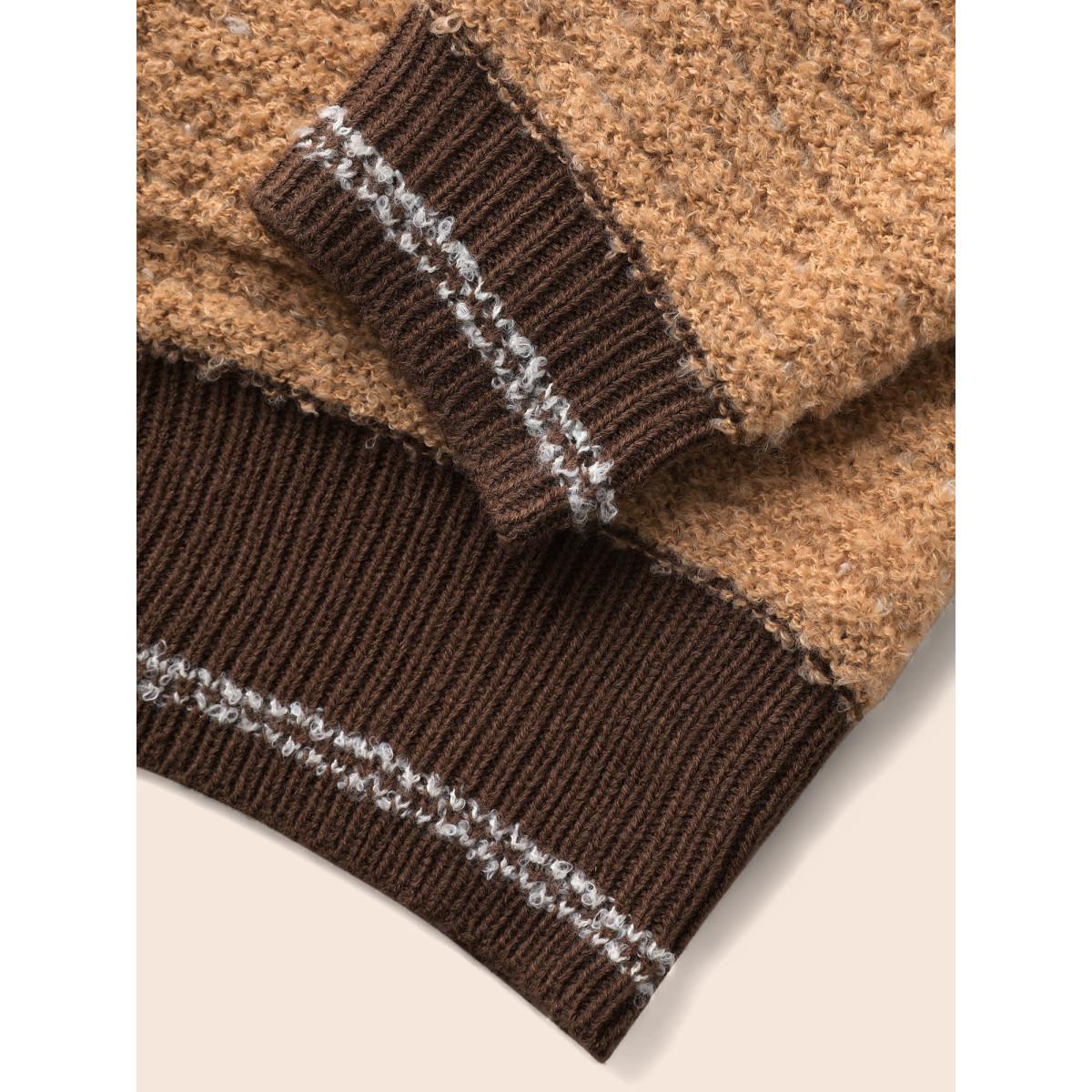 Plus Size Texture Contrast Drop Shoulder Sleeve Cardigan LightBrown Women Leisure Loose Long Sleeve Casual Cardigans BloomChic 12/L Product Image